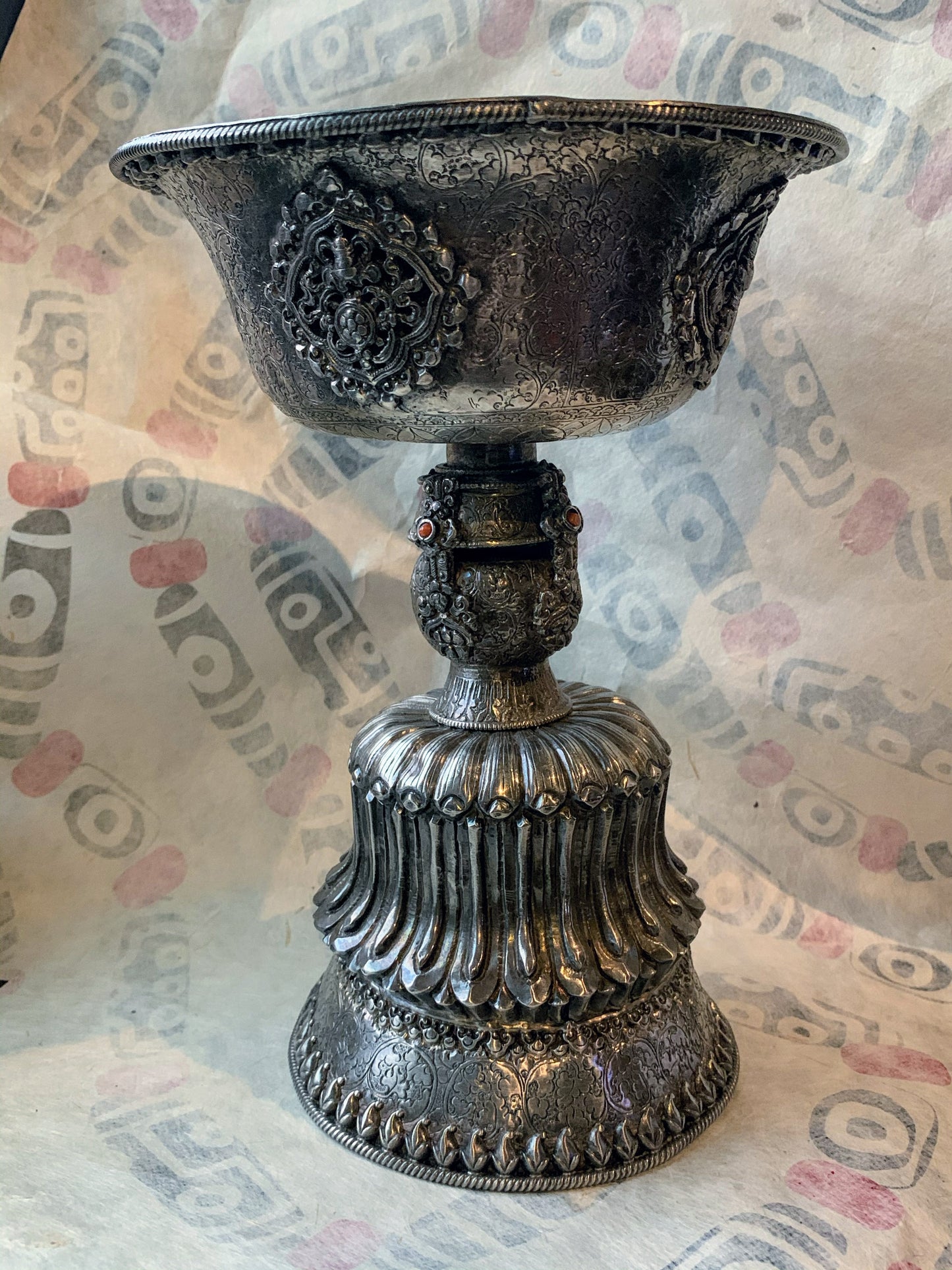 Antique Tibetan silver butterlamp