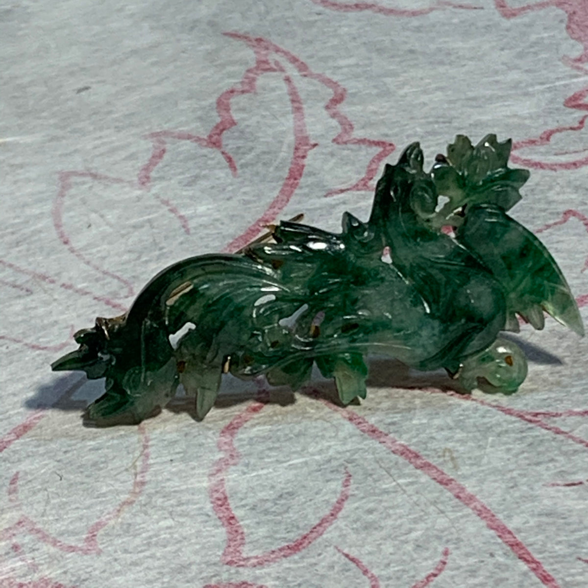 Antique Phoenix jade brooch