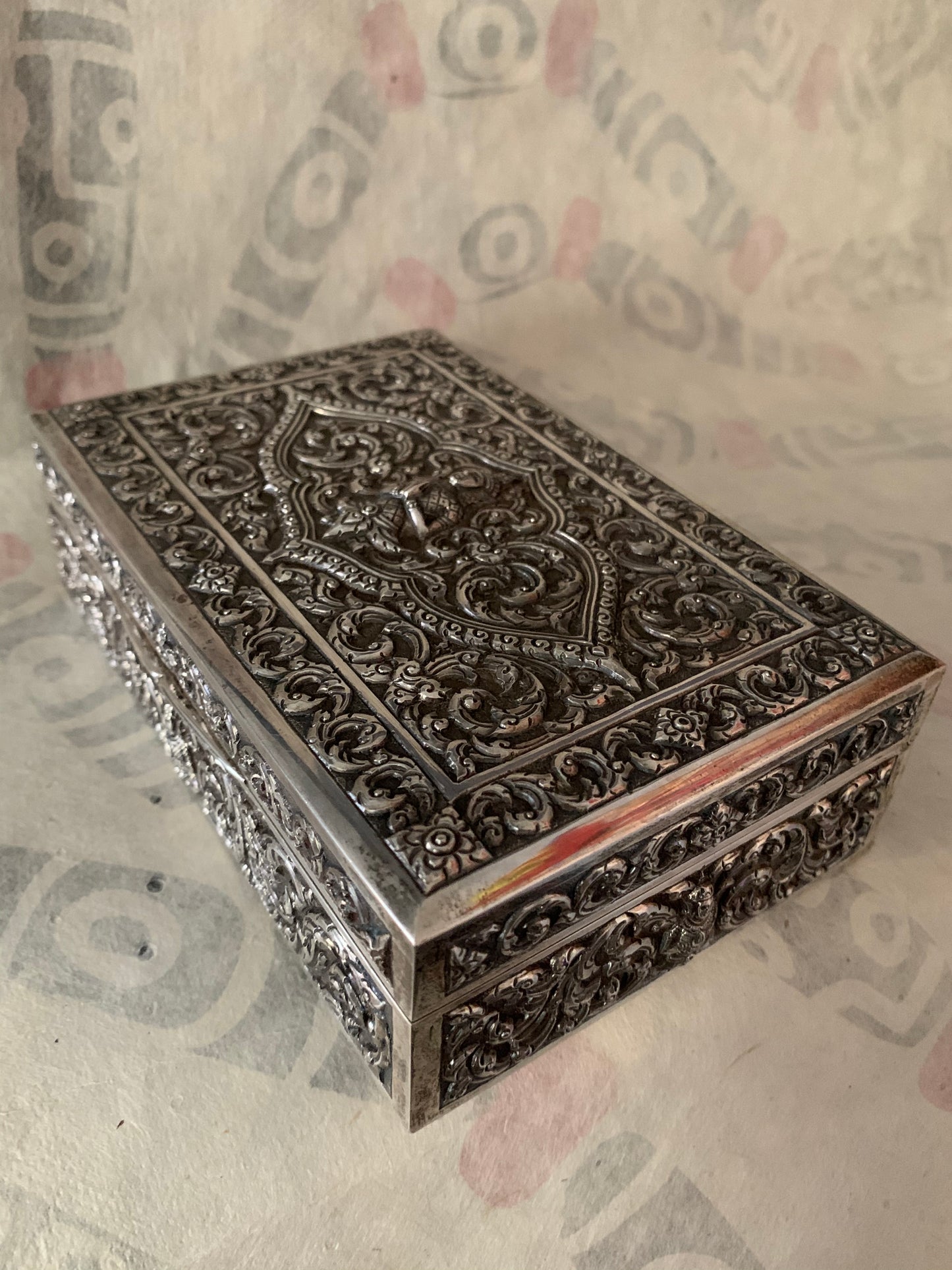 An antique Thai cigar silver box