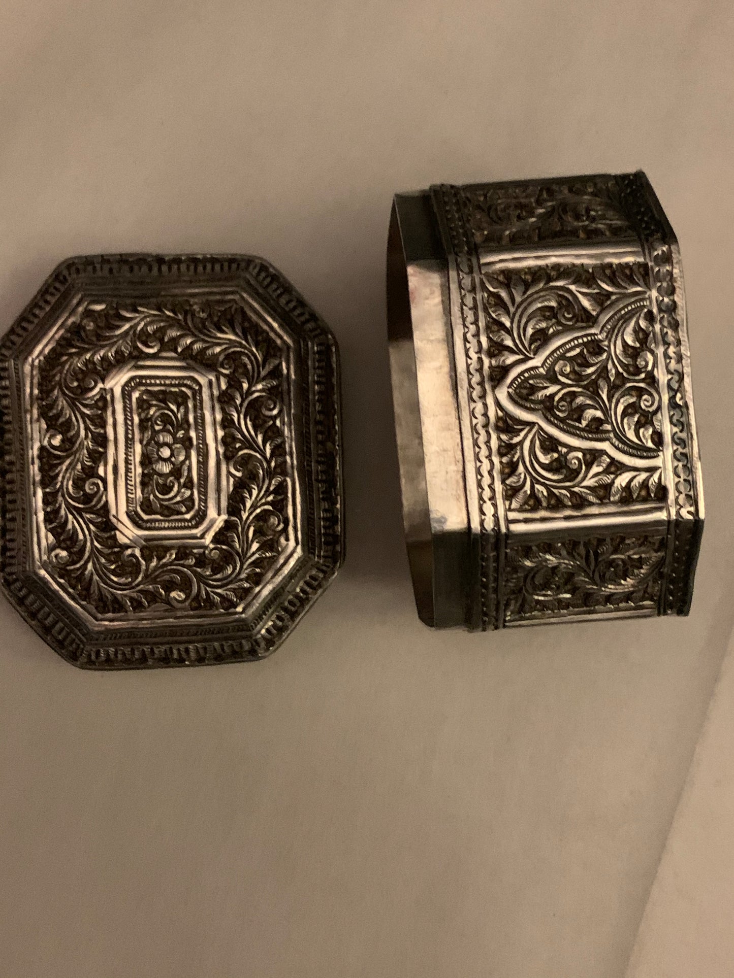 An octagonal silver box