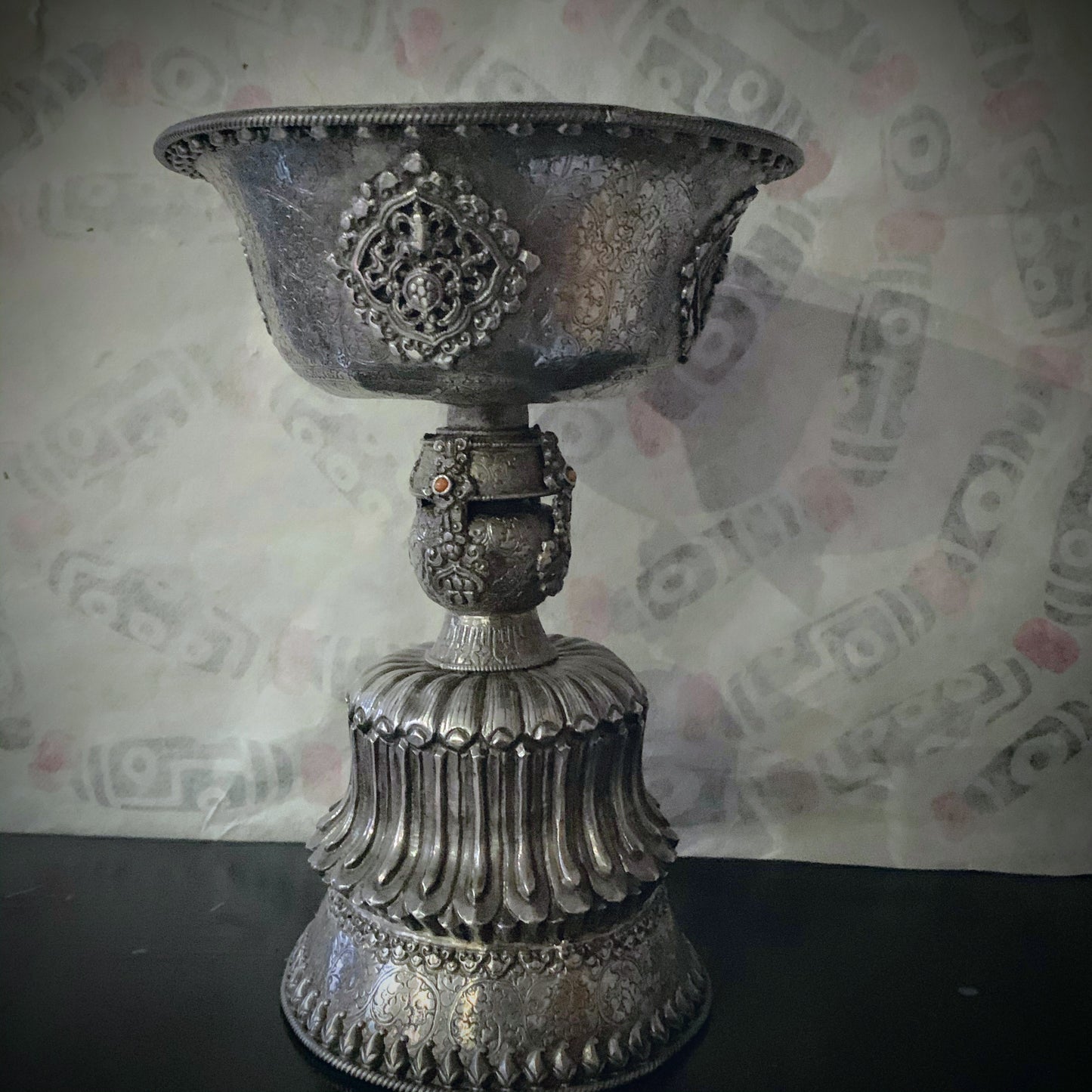 Antique Tibetan silver butterlamp