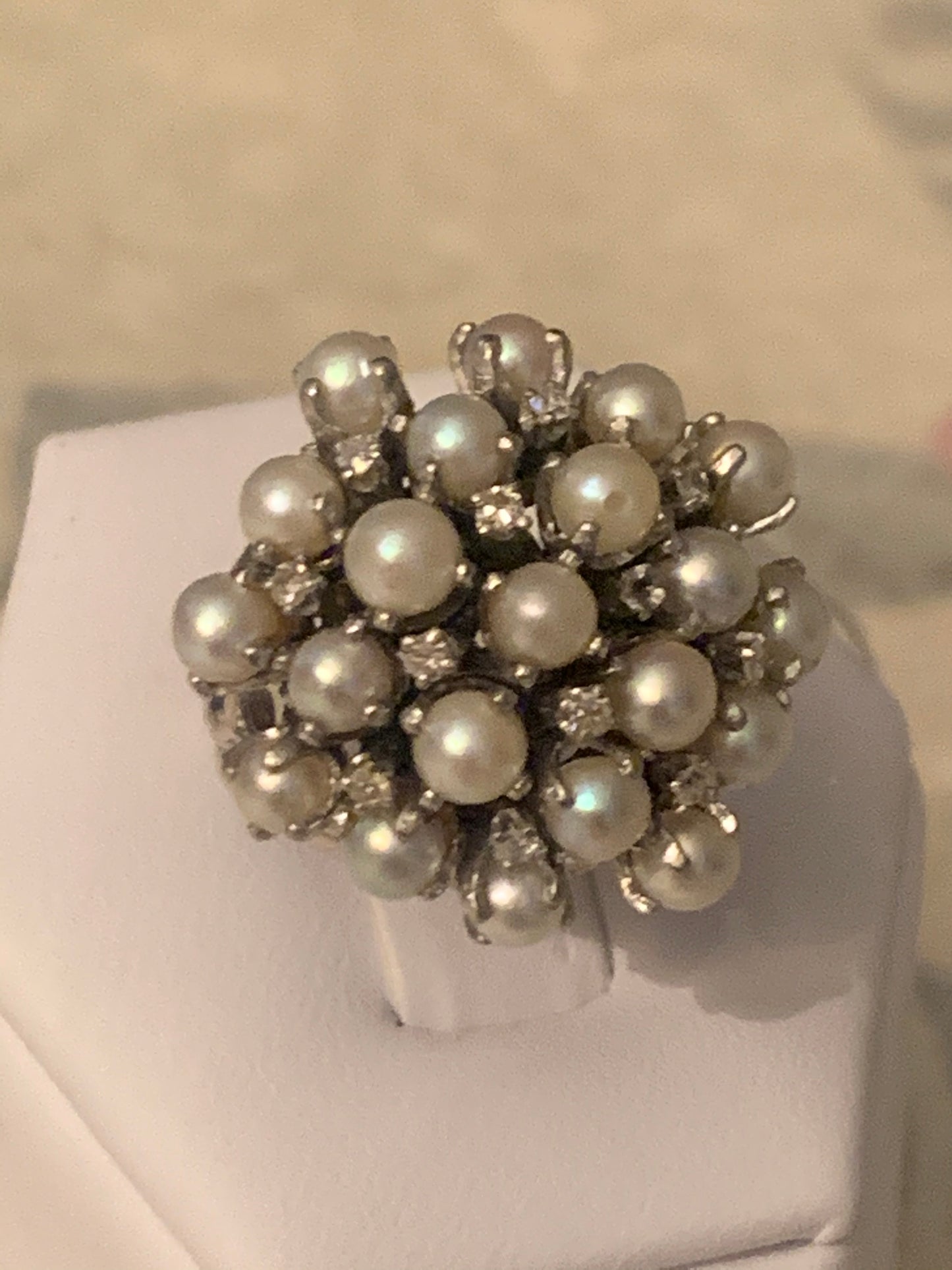 Vintage pearl and diamond ring
