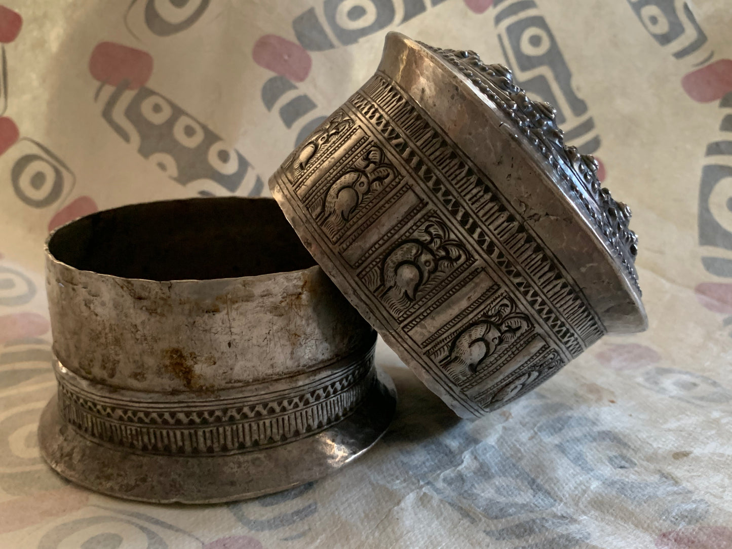 An antique silver incense box with lid