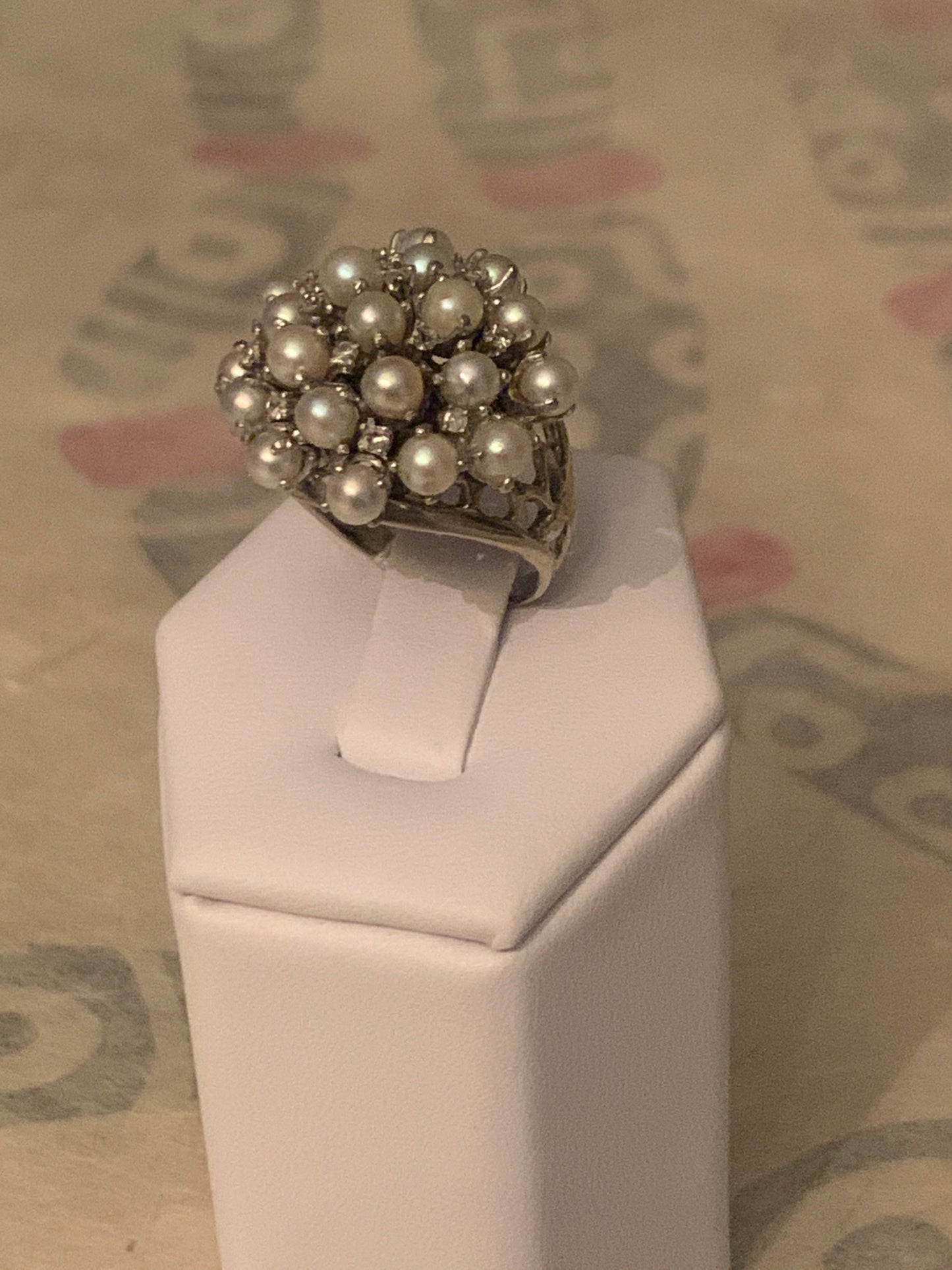 Vintage pearl and diamond ring