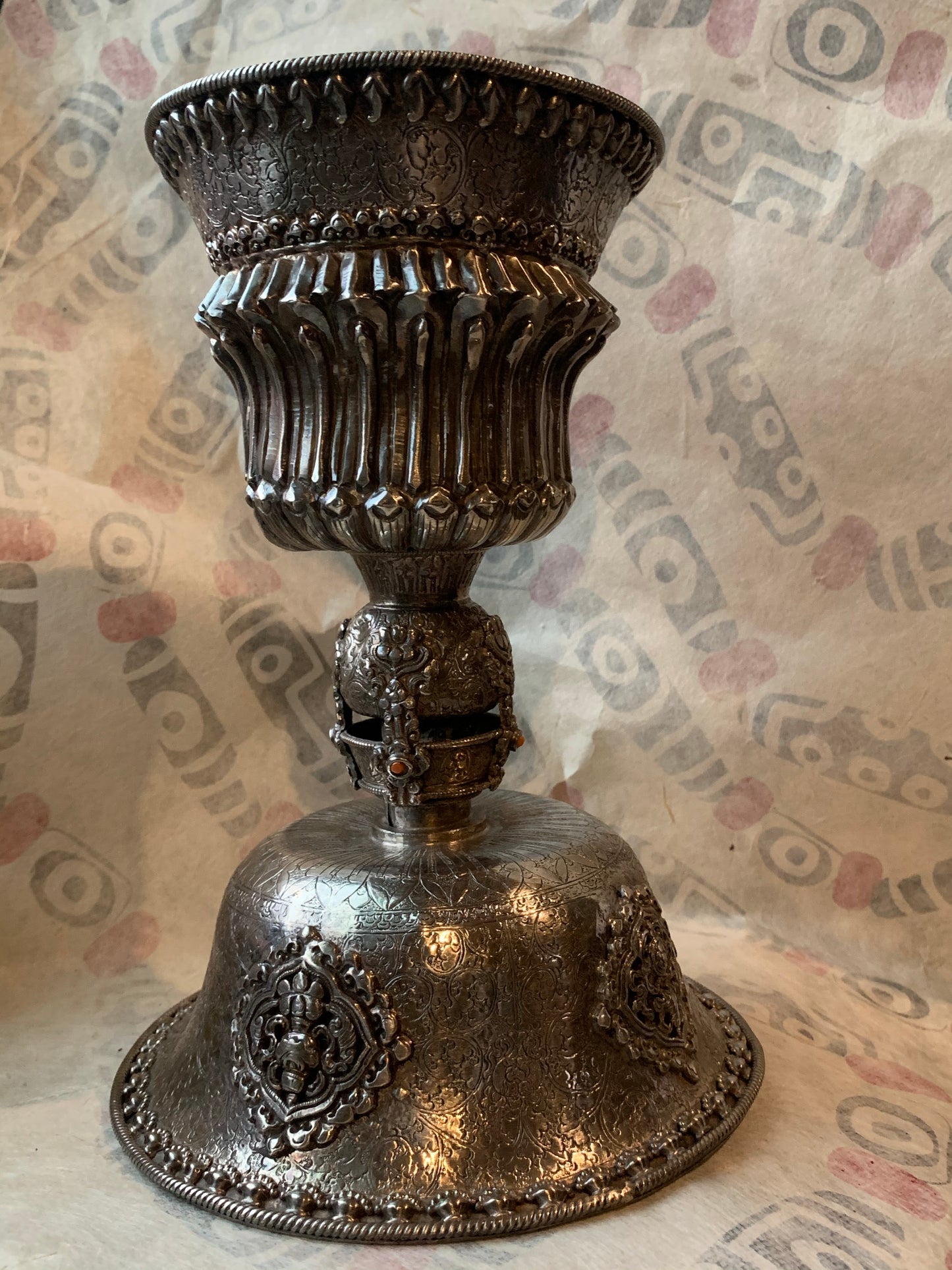 Antique Tibetan silver butterlamp