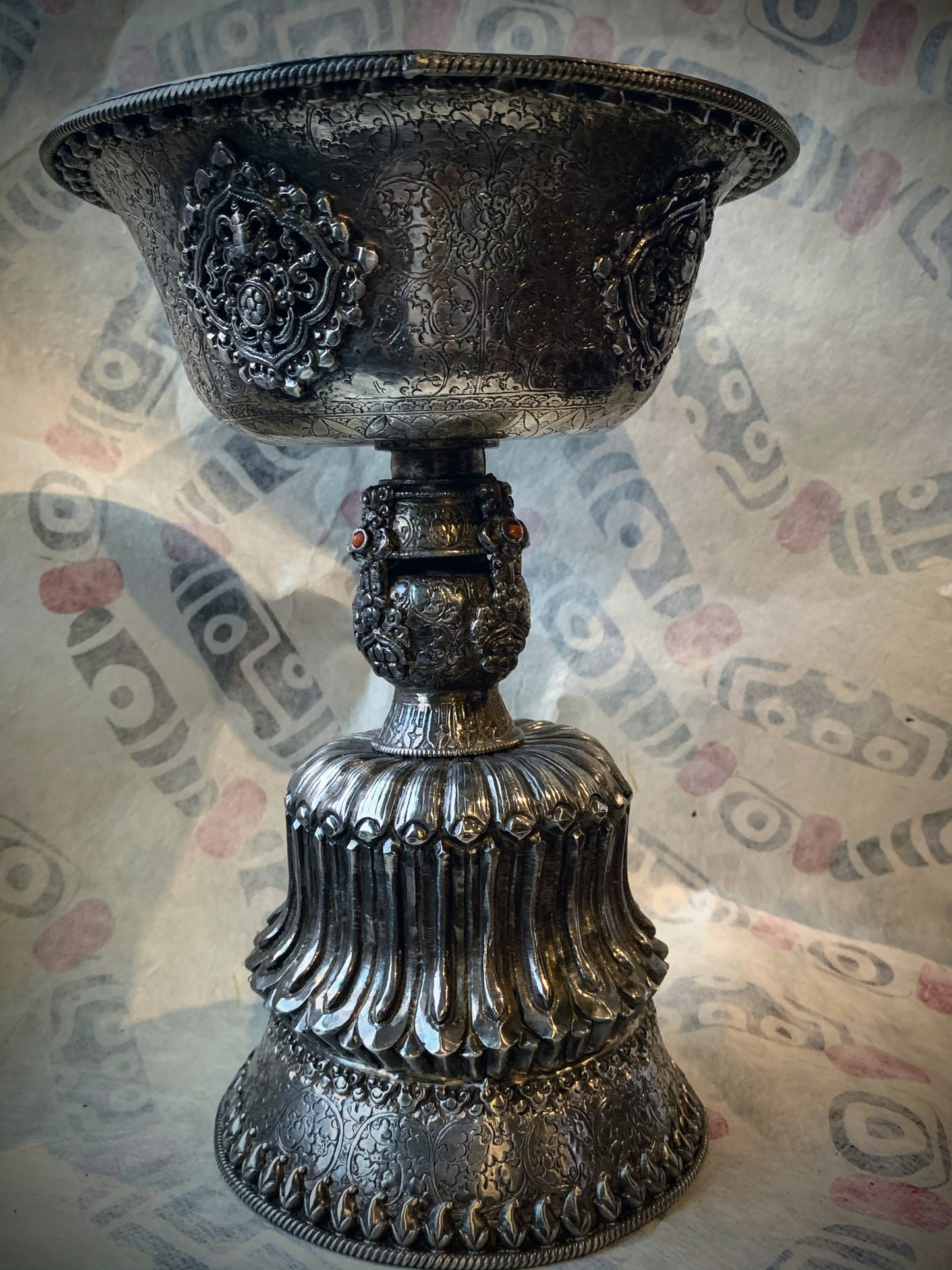 Antique Tibetan silver butterlamp