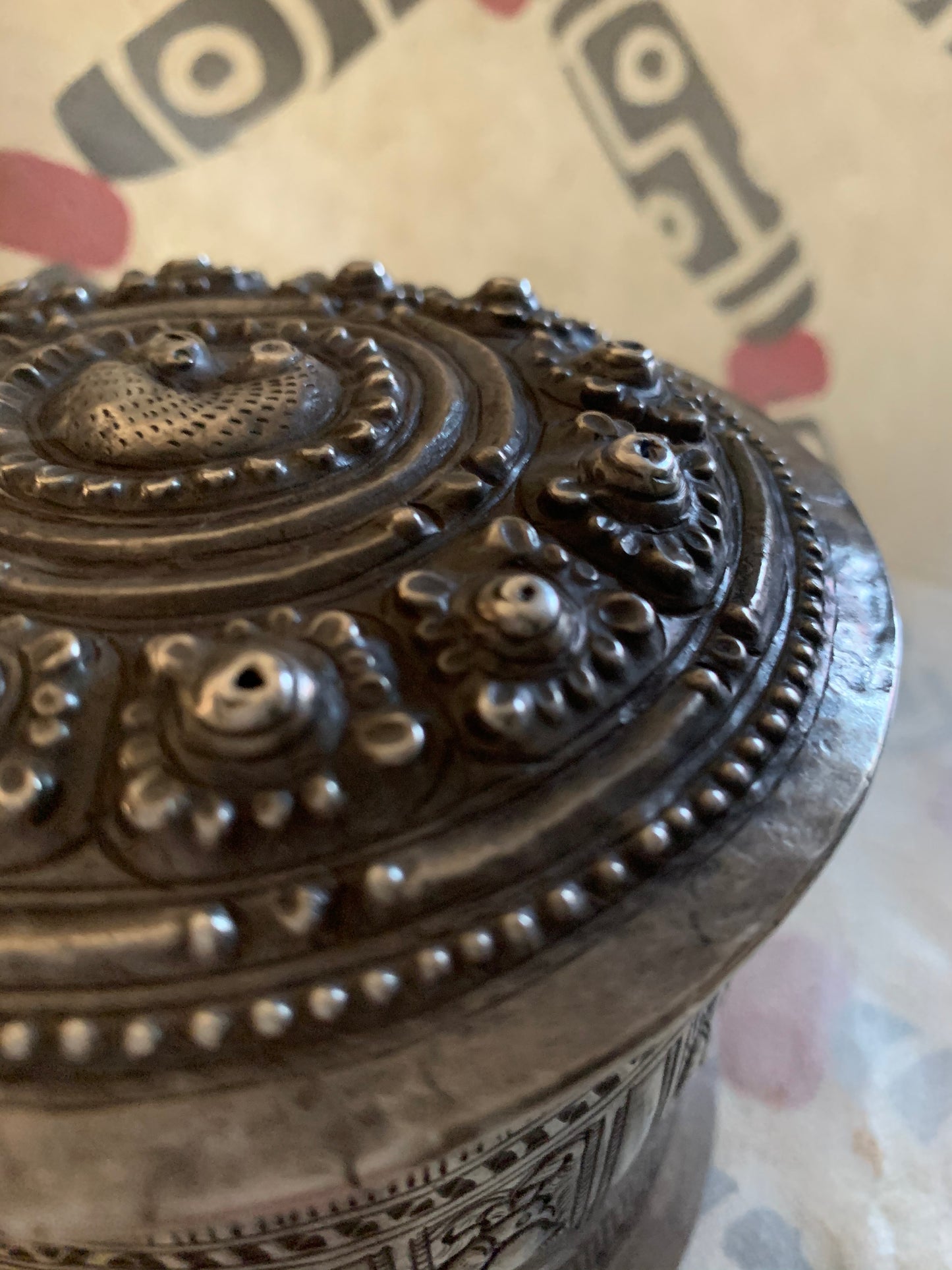 An antique silver incense box with lid