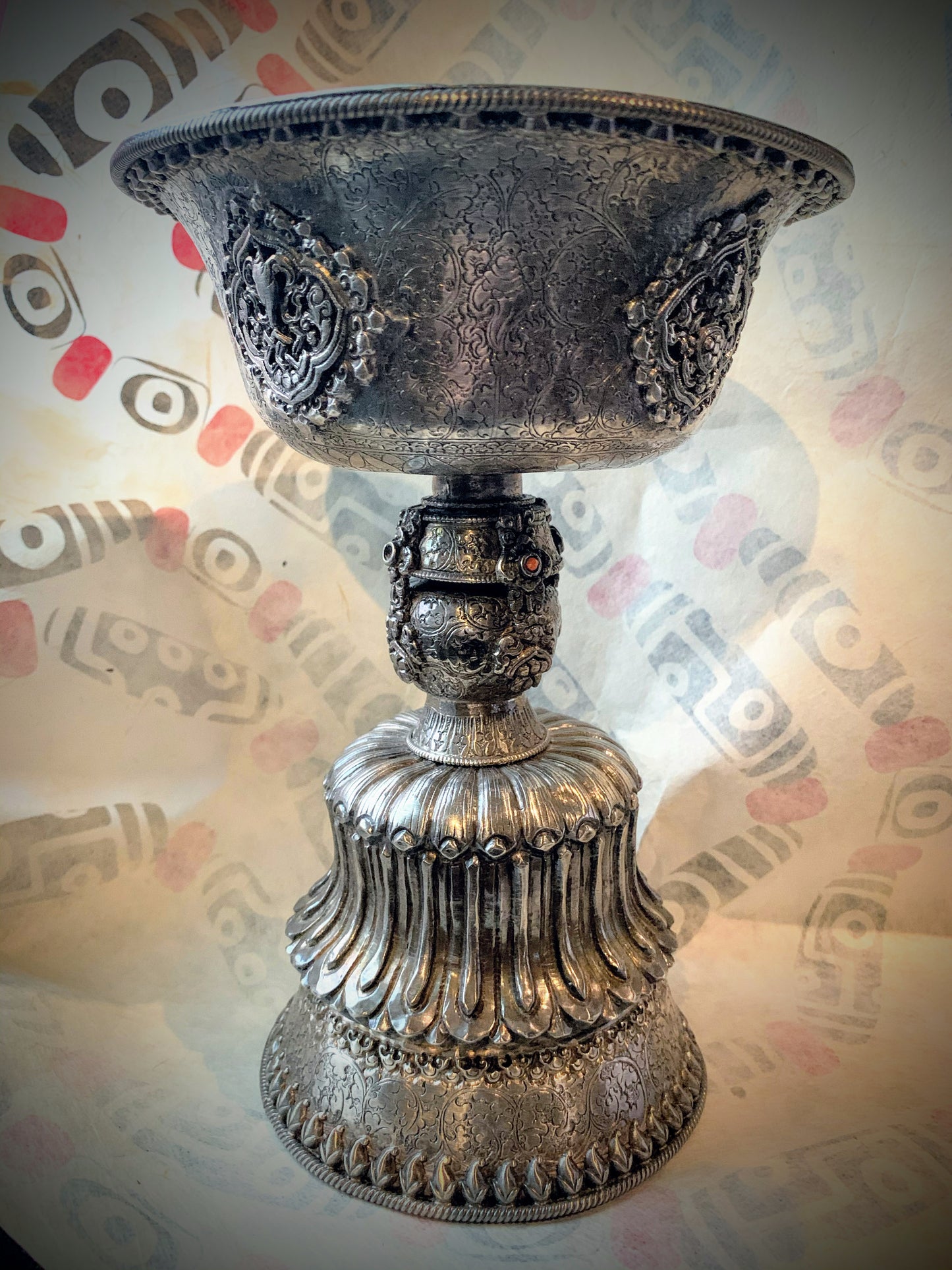 Antique Tibetan silver butterlamp