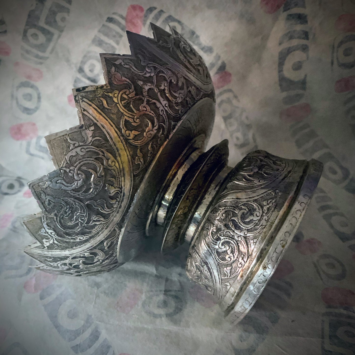 An antique silver fruit bowl stand
