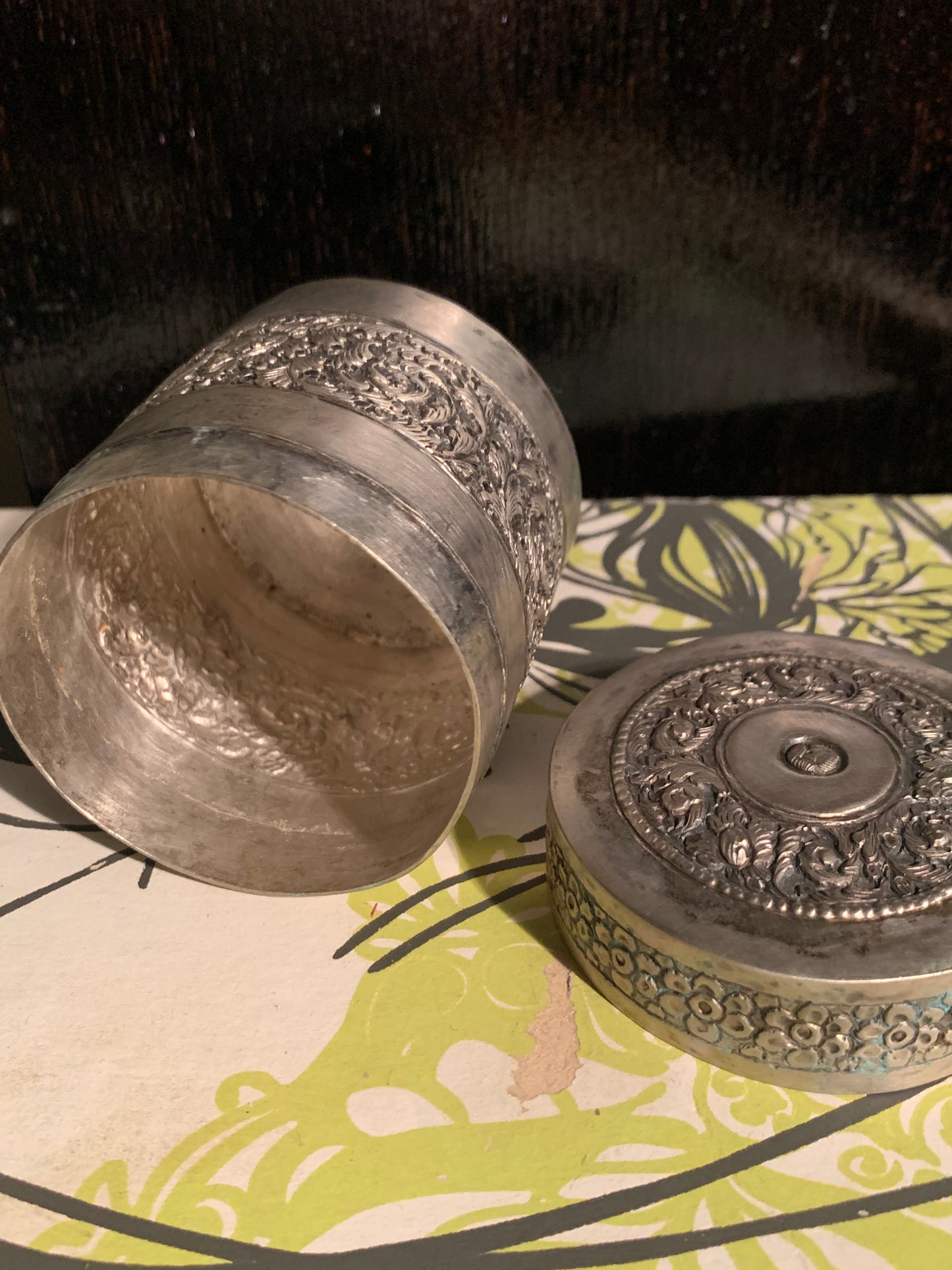 A cylindrical metal box