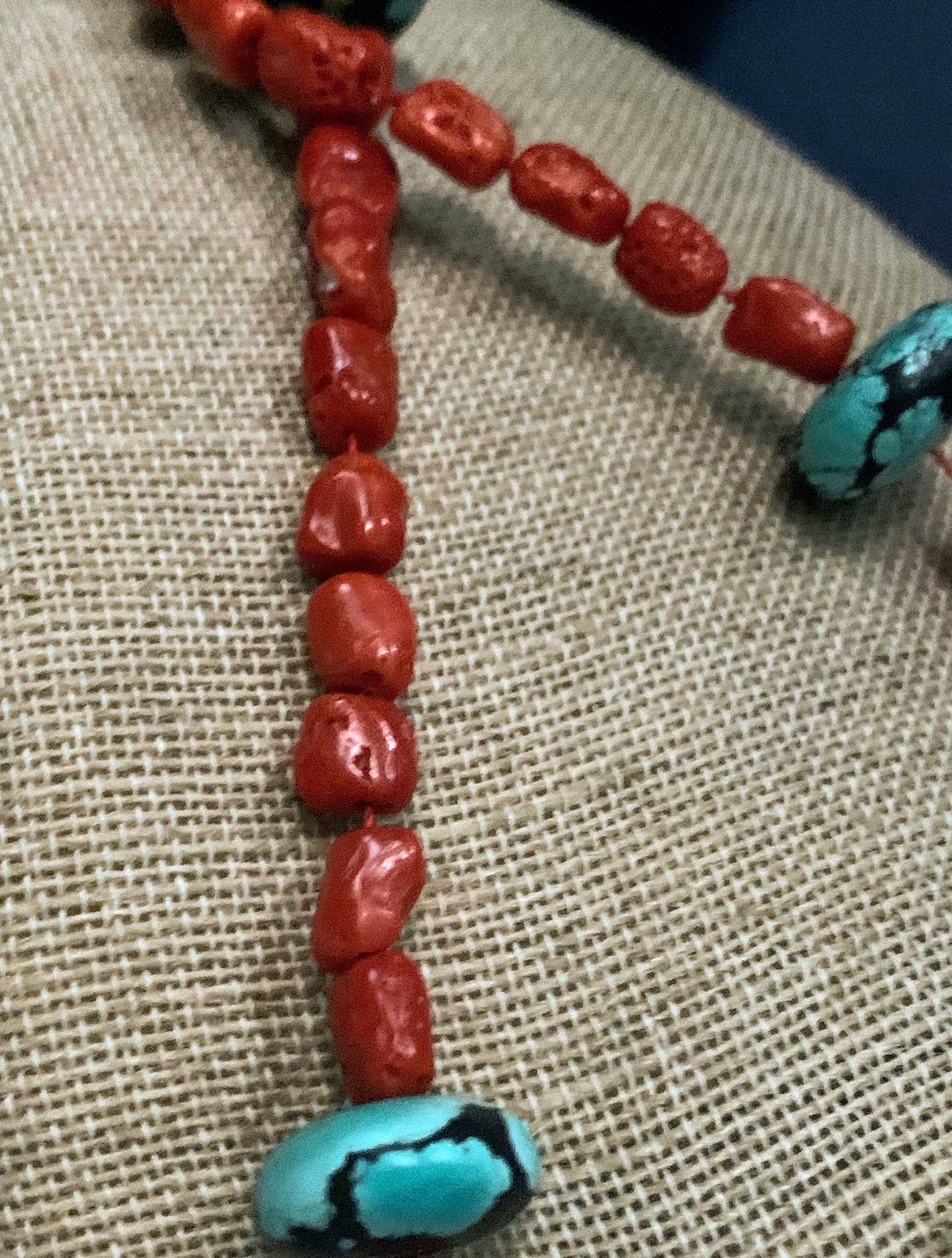 A vintage coral and turquoise bead necklace.