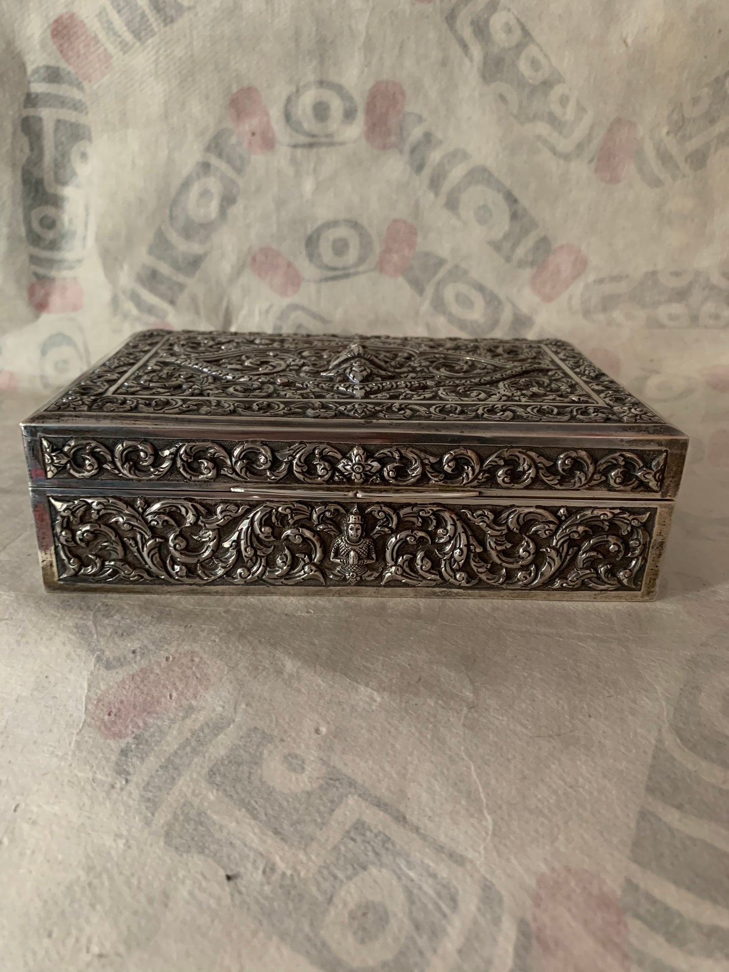 An antique Thai cigar silver box