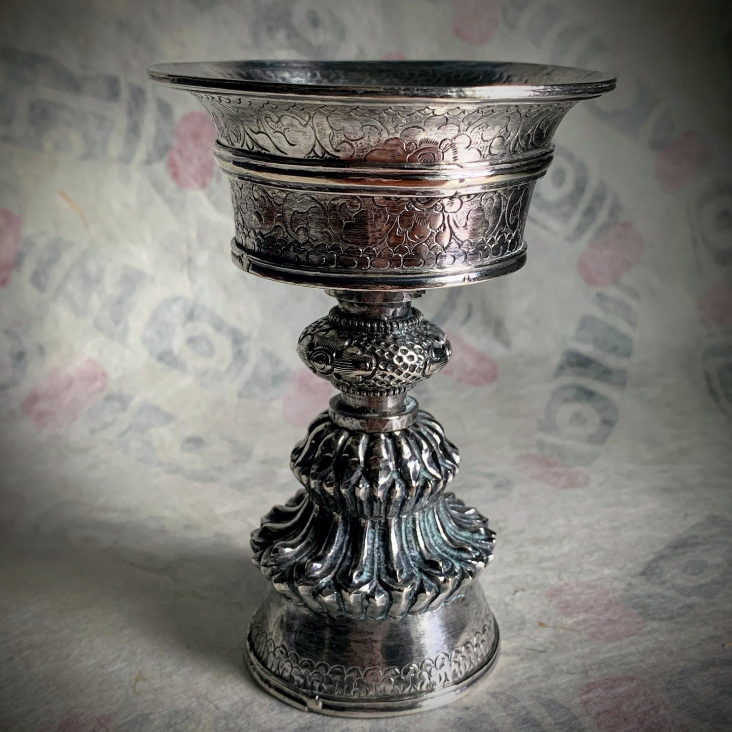 A silver Tibetan butterlamp