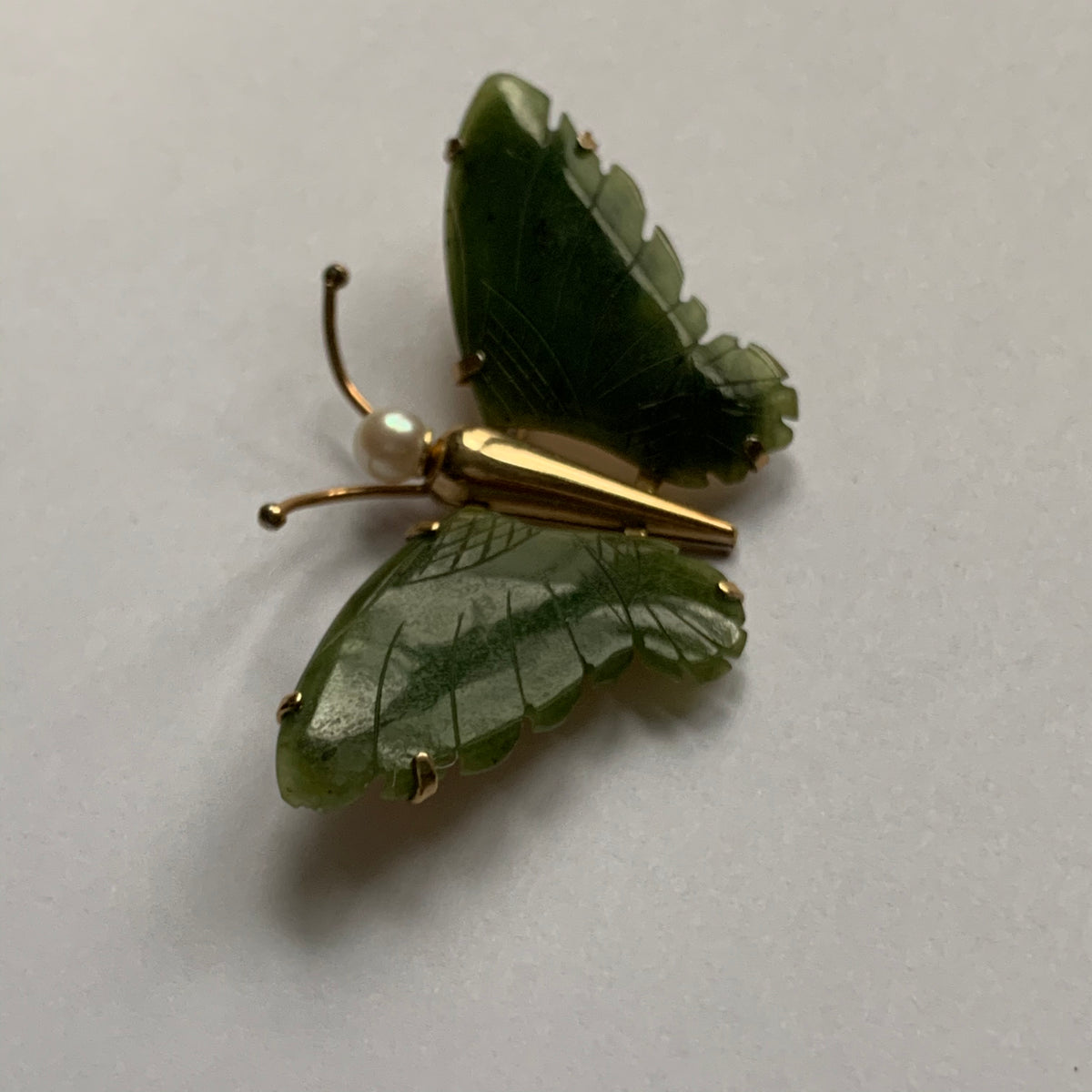 Nephrite jade butterfly brooch