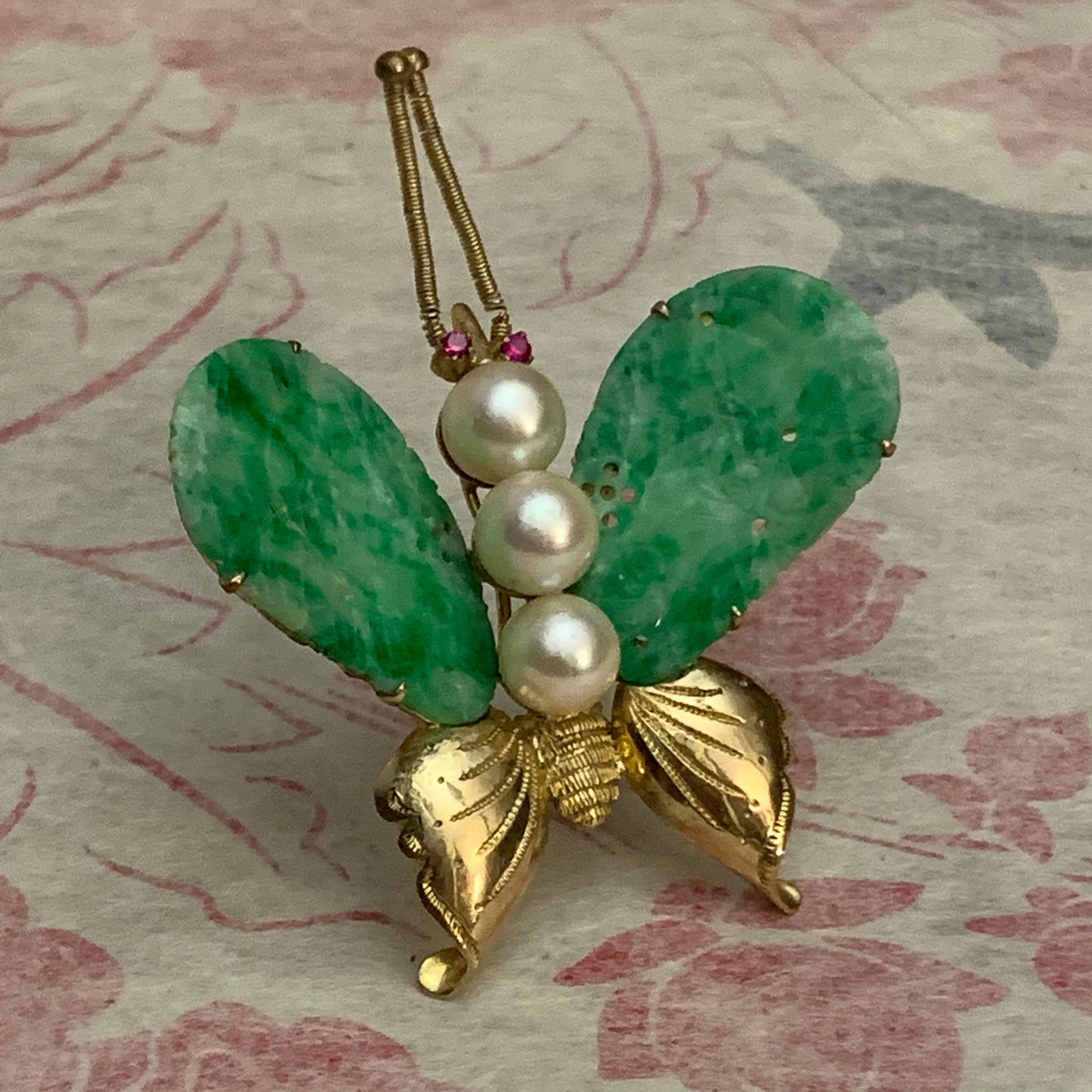 Antique butterfly jade brooch