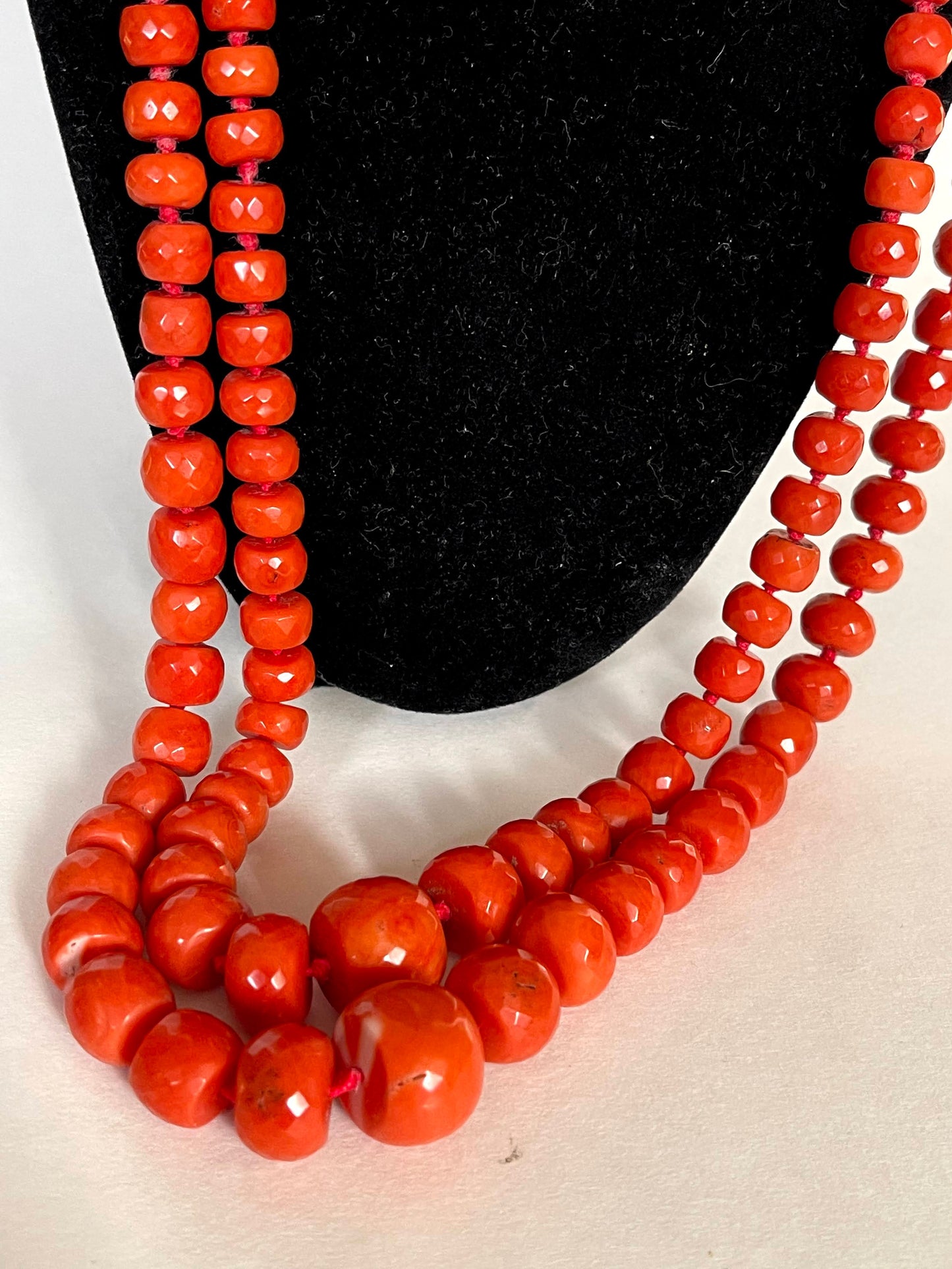 Antique double stranded faceted coral bead necklace