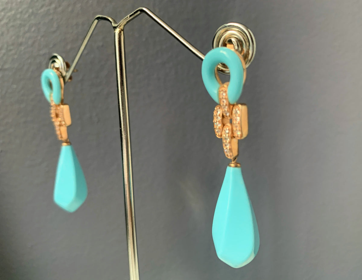 Turquoise gilt silver ear rings