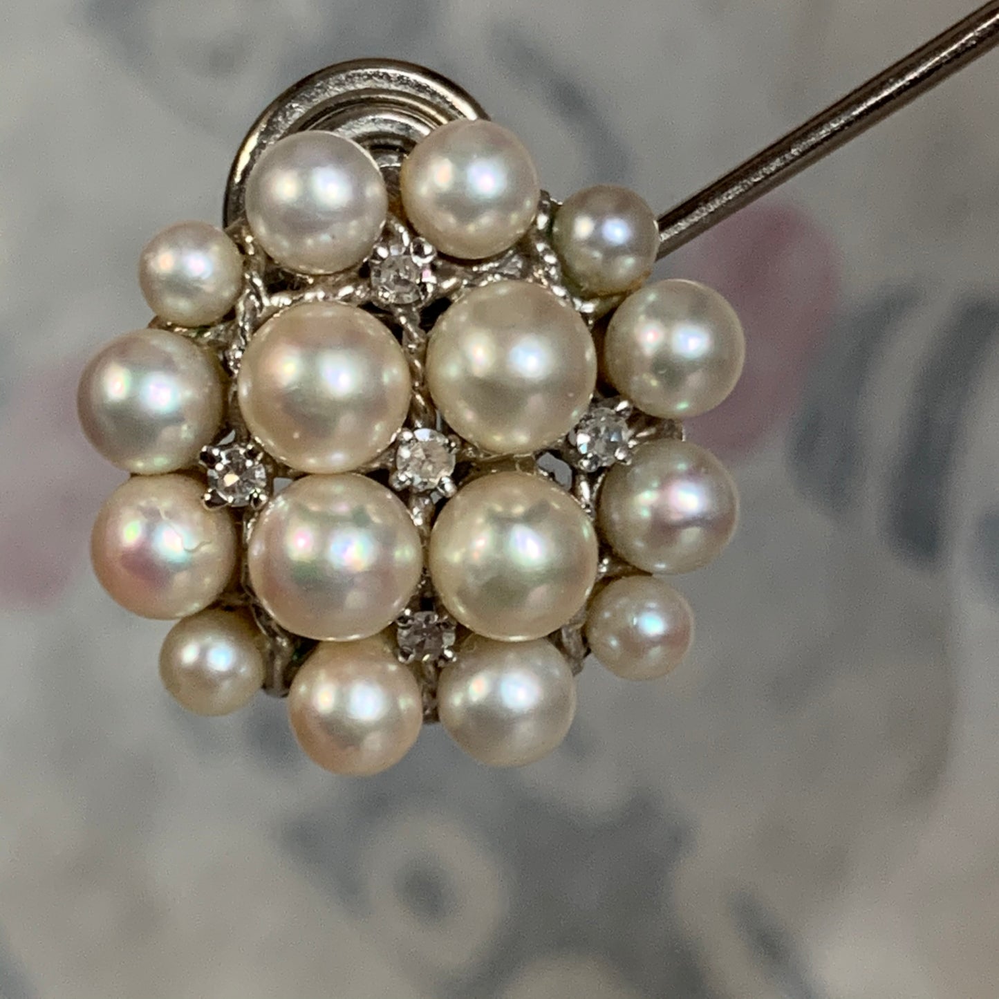 Pearl and diamond ear rings