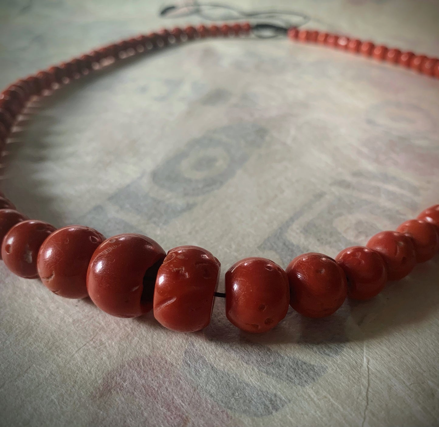 A necklace with antique coral beads