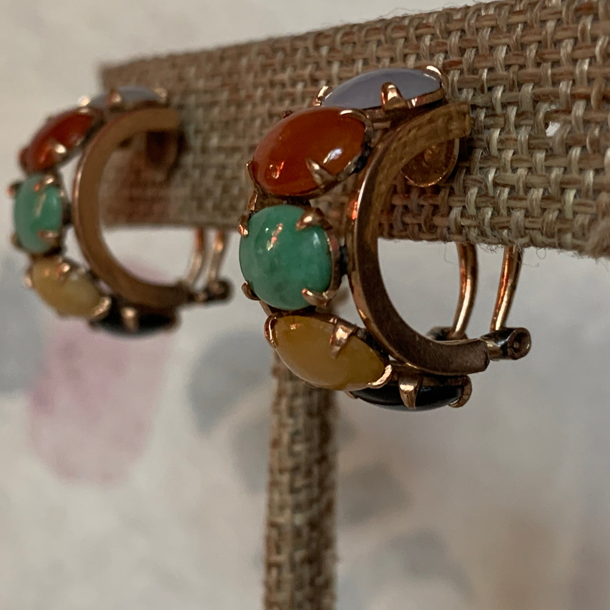 A pair of multicolored jade earrings