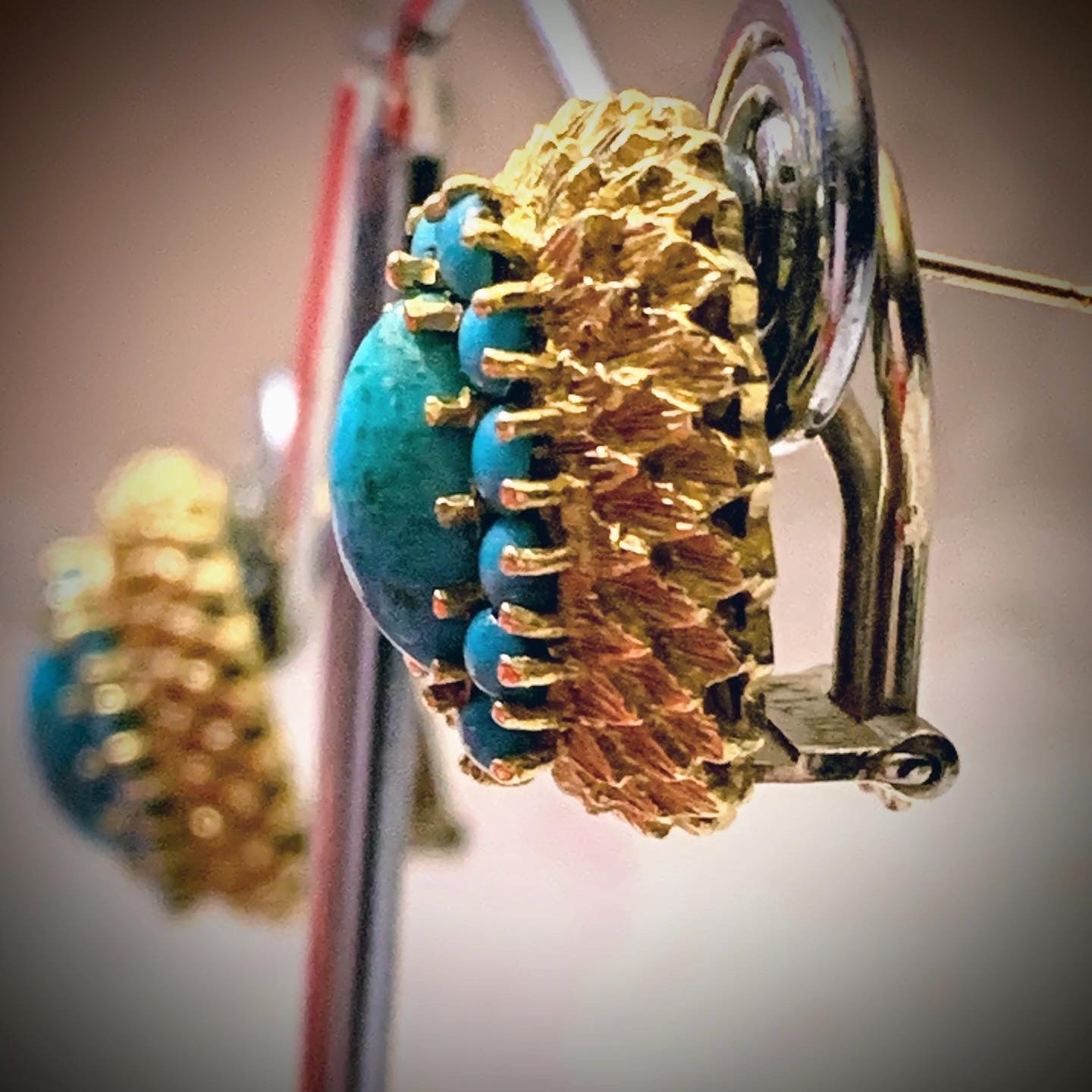 Vintage turquoise earring and ring in 18 kt setting