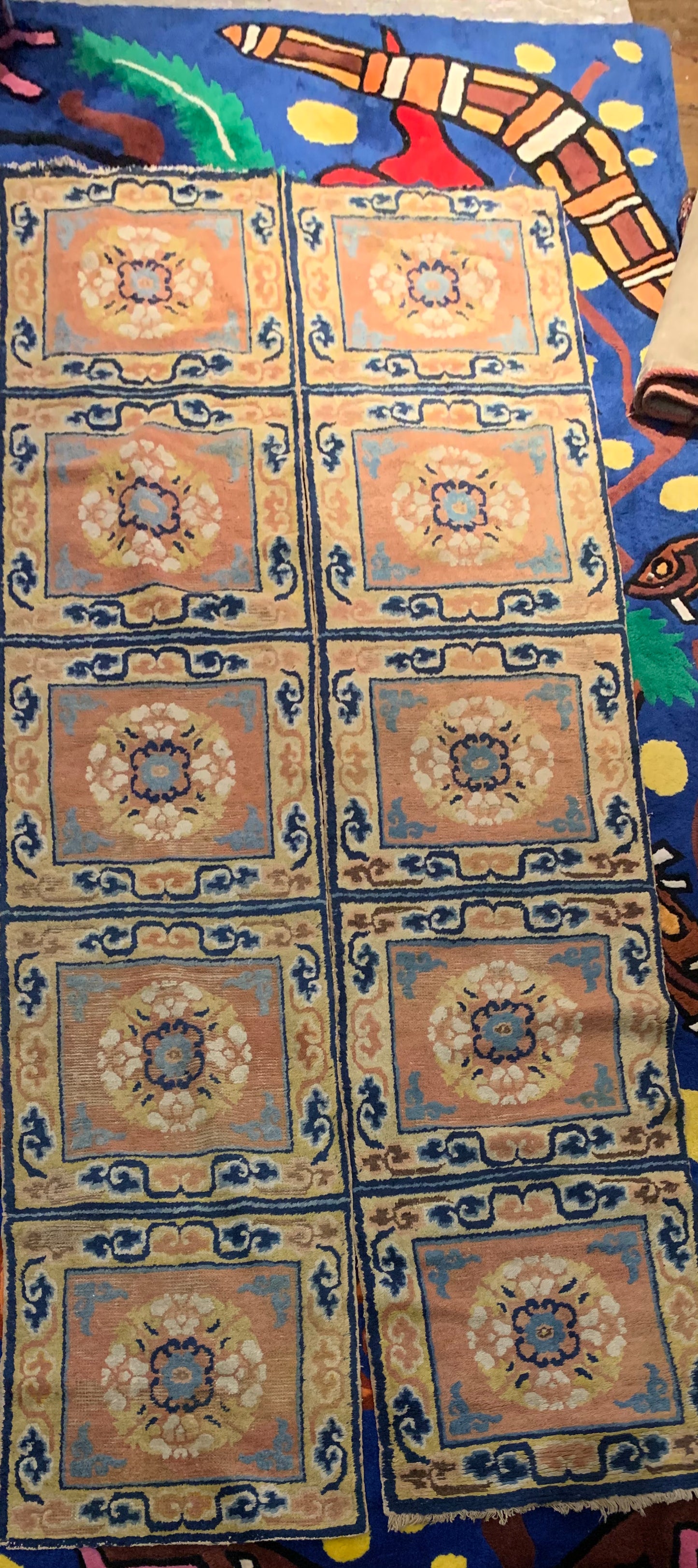 A pair of antique monastery runner carpets