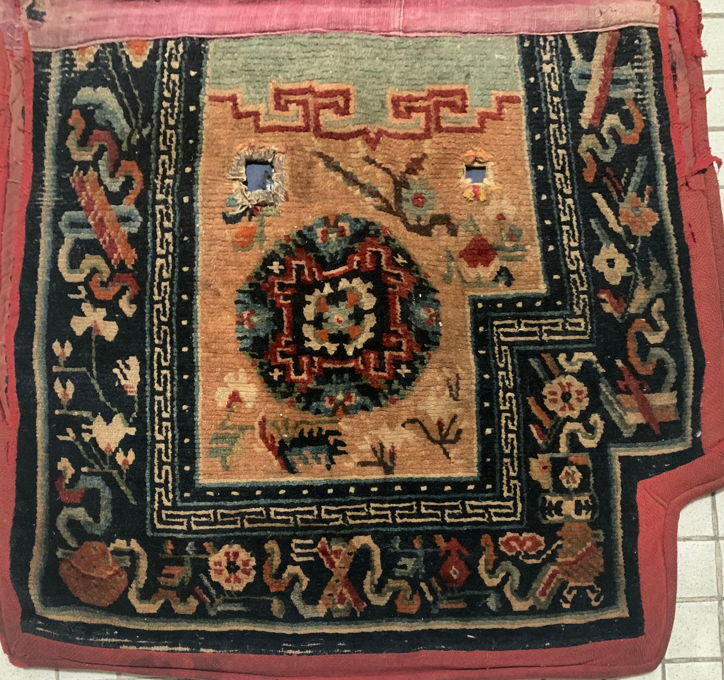 Antique Tibetan saddle rug