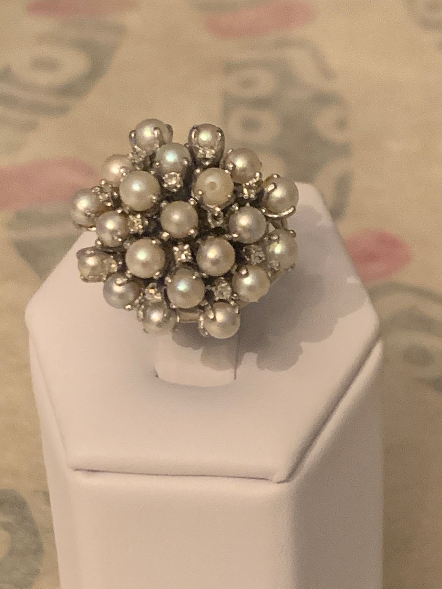 Vintage pearl and diamond ring
