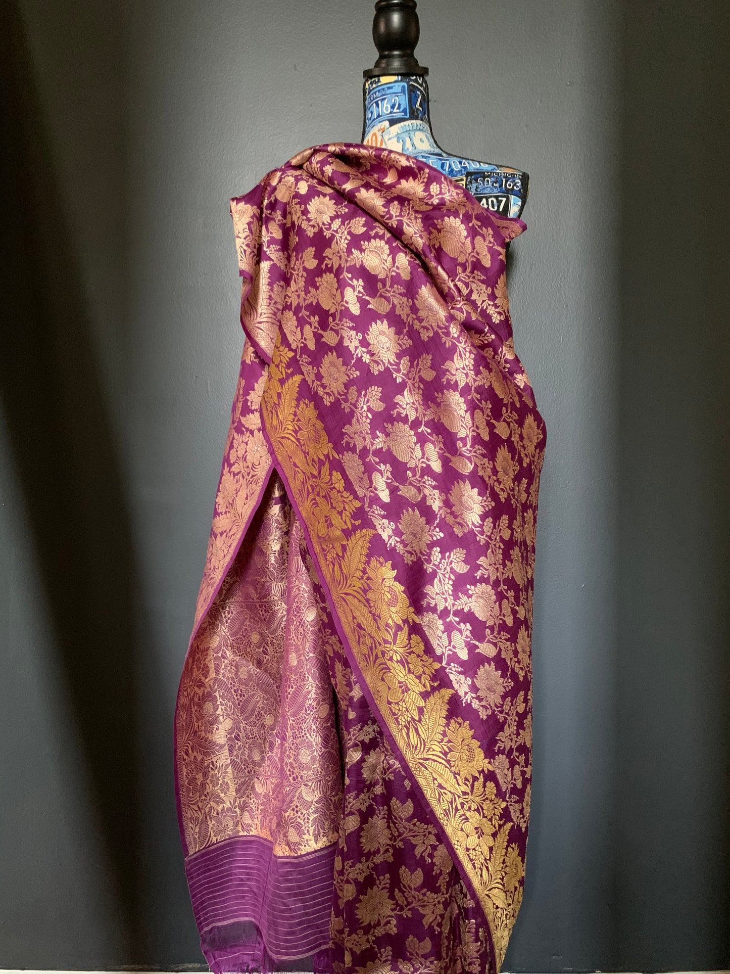 An Aubergene Benarasi saree
