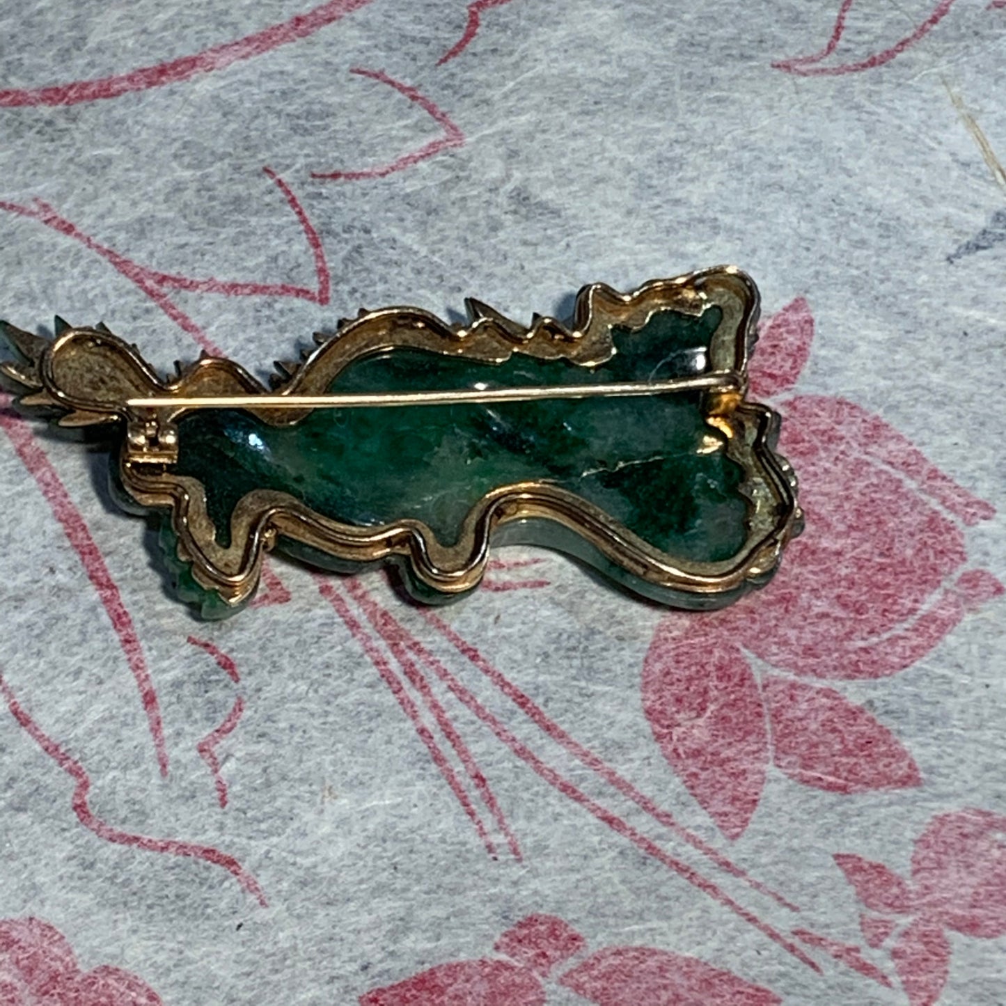 Antique jade dragon brooch