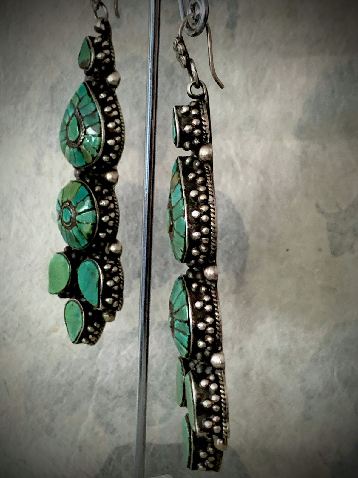 Vintage Tibetan turquoise and silver ear rings