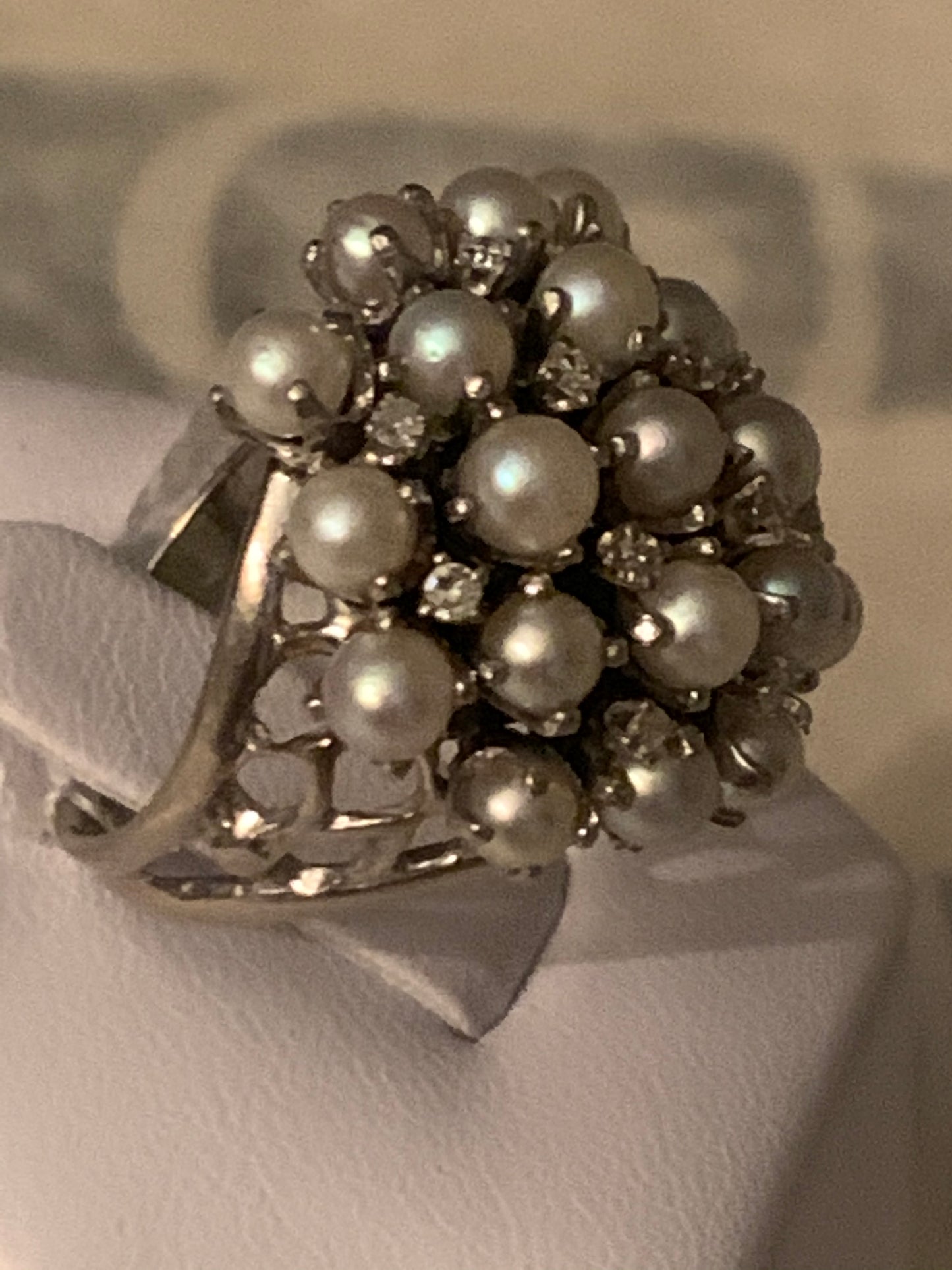 Vintage pearl and diamond ring