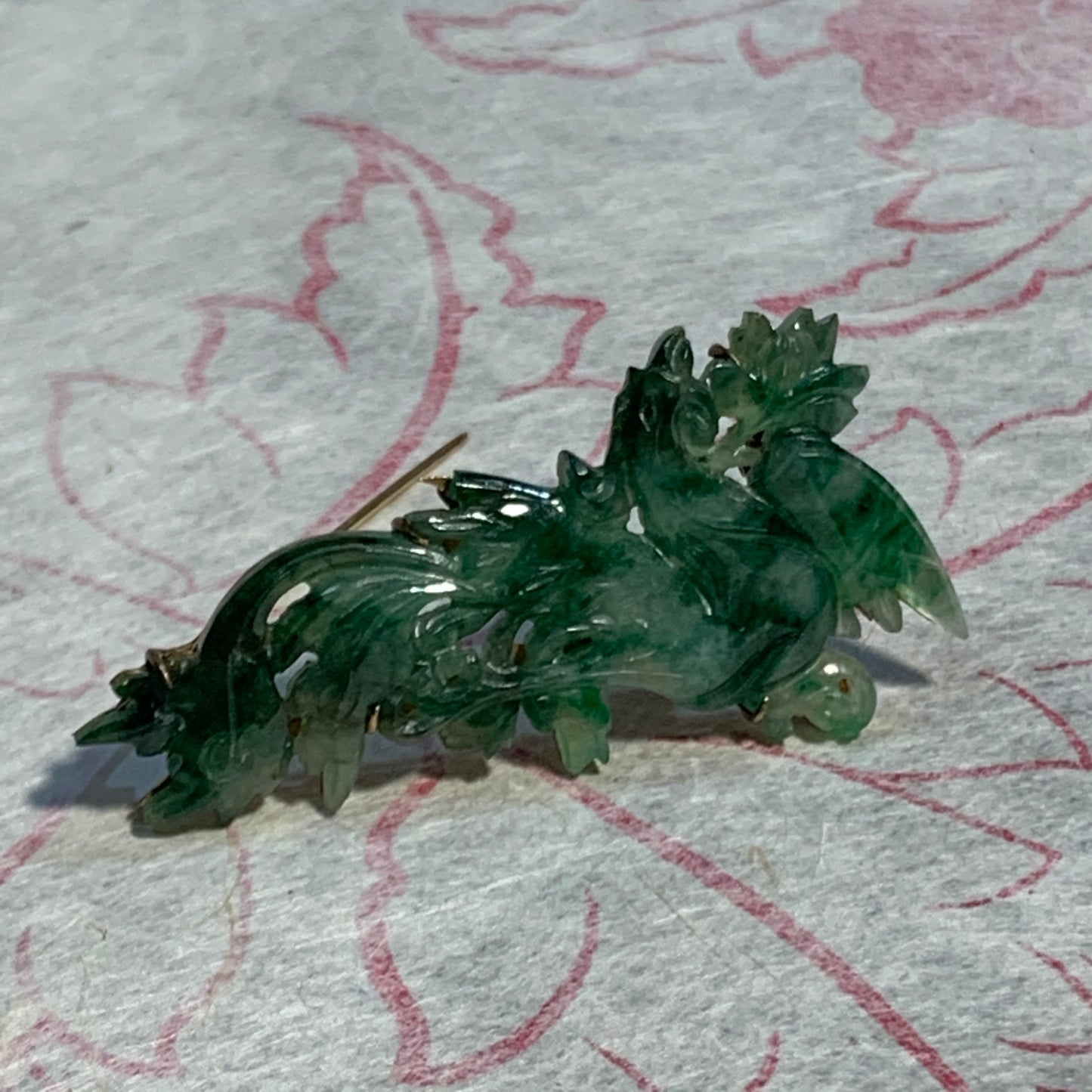 Antique Phoenix jade brooch