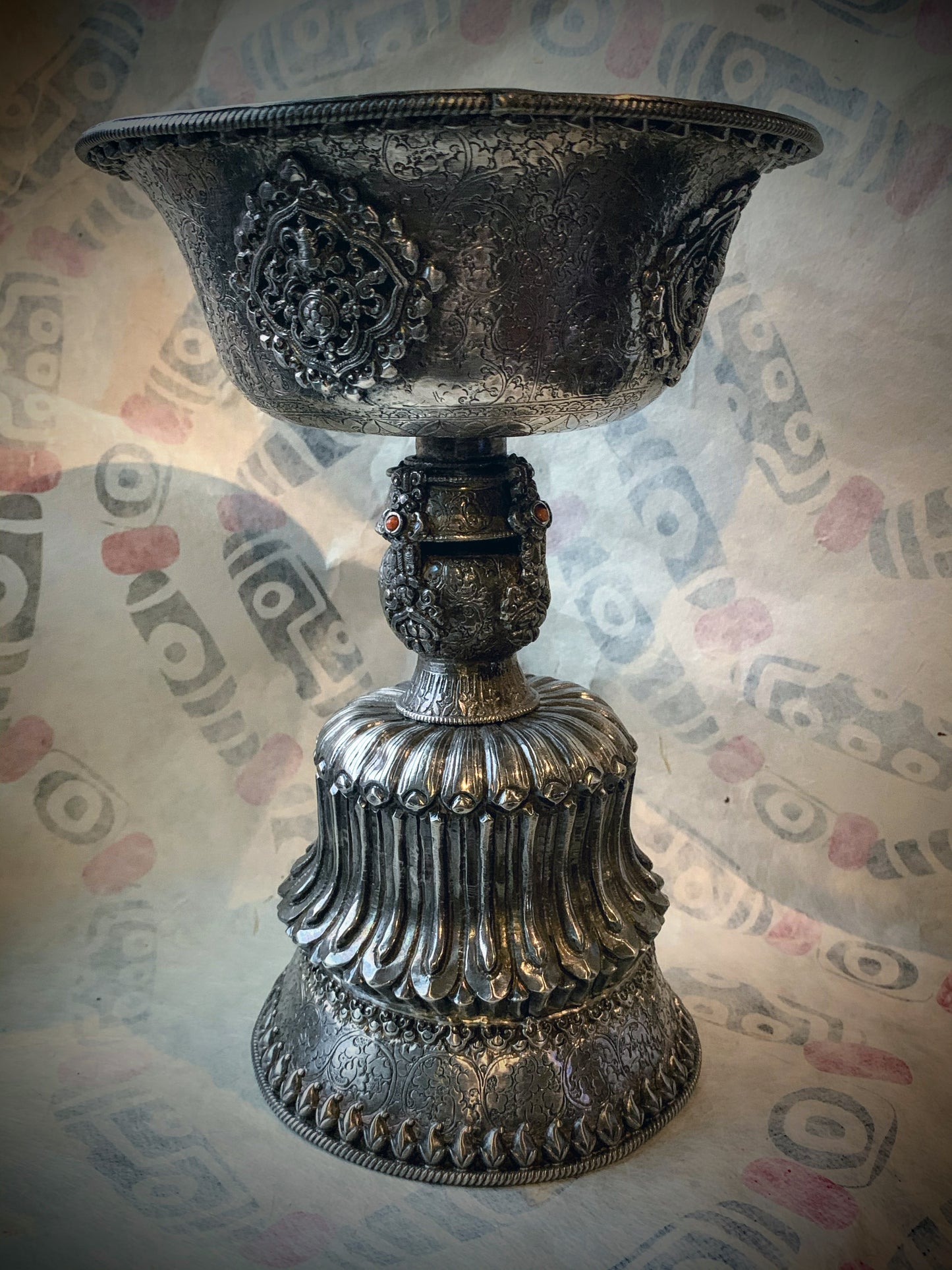 Antique Tibetan silver butterlamp