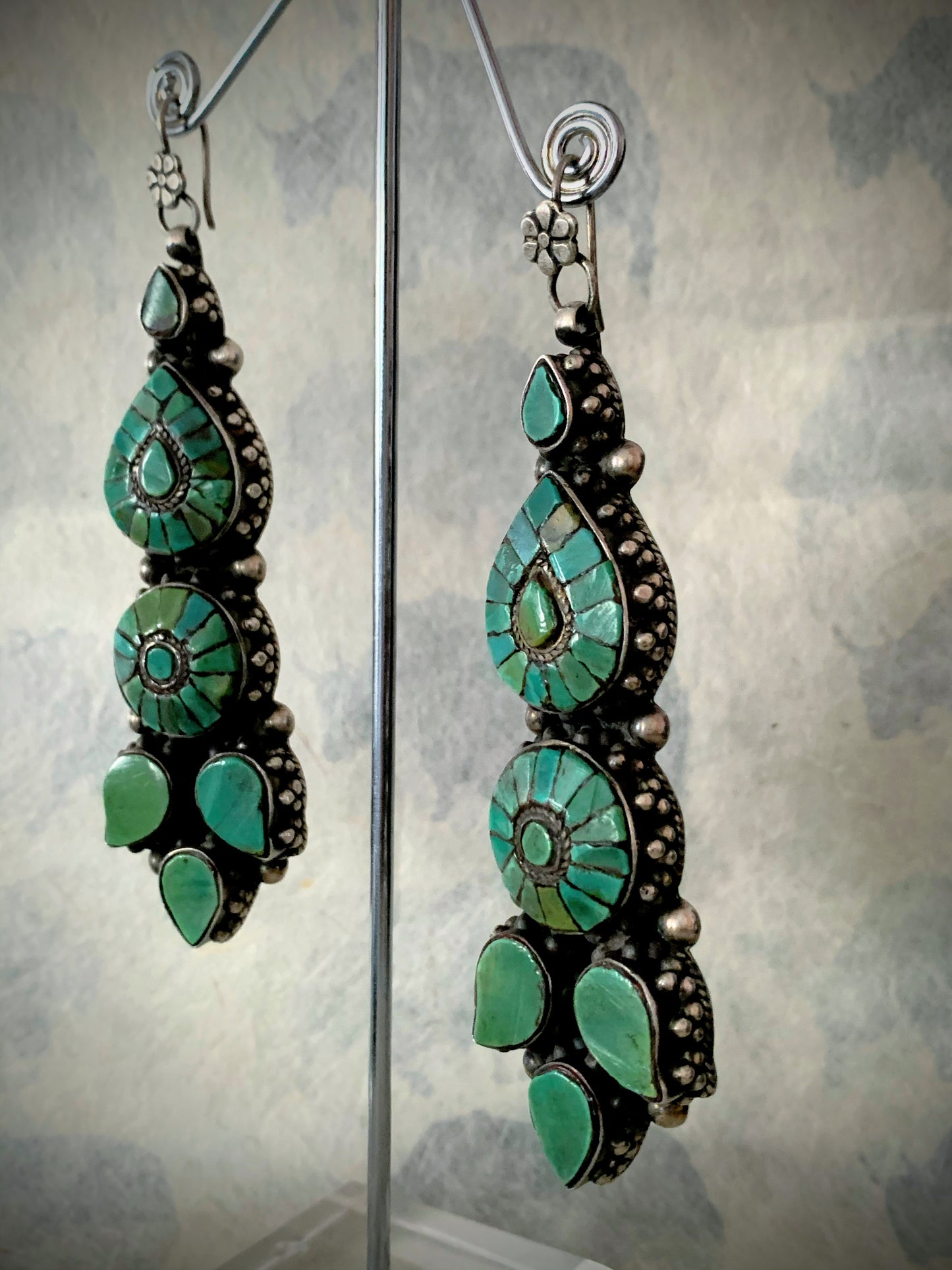 Vintage Tibetan turquoise and silver ear rings