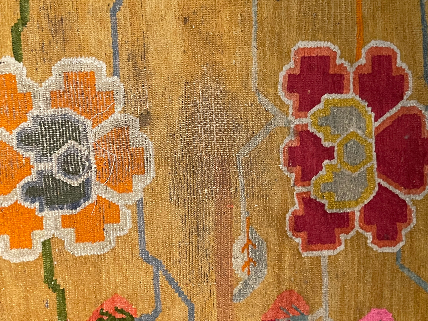19th C./20th Century rare antique Tibetan floral rug