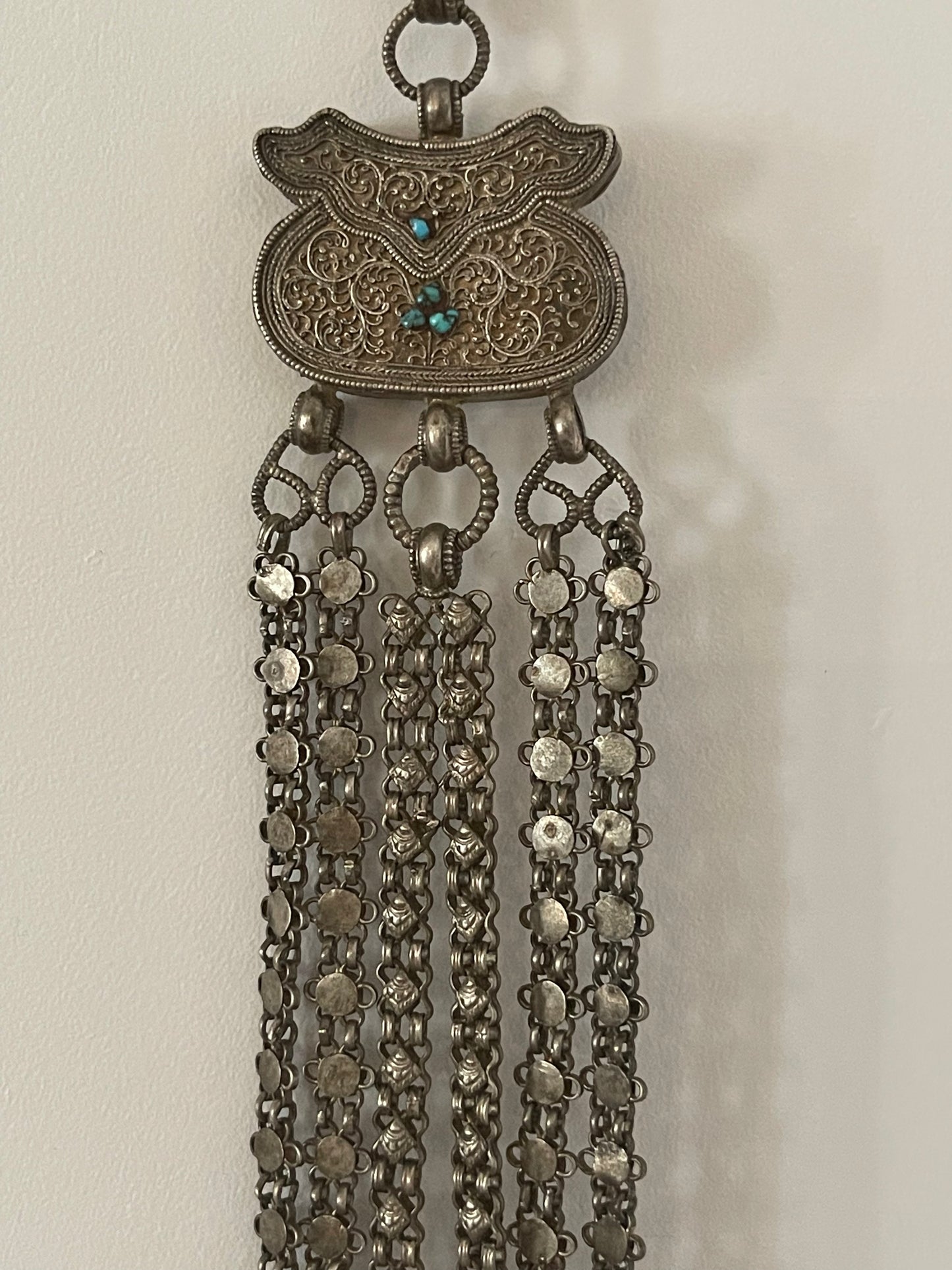 Late 19th C. Silver chatelaine with chains