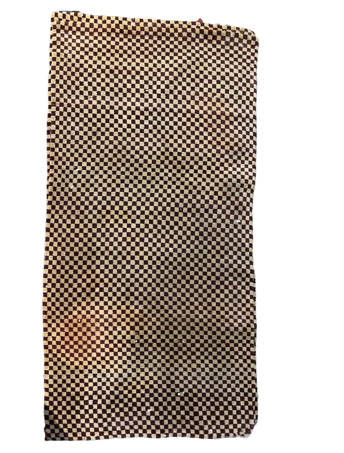 An antique Tibetan checkerboard handmade wool rug