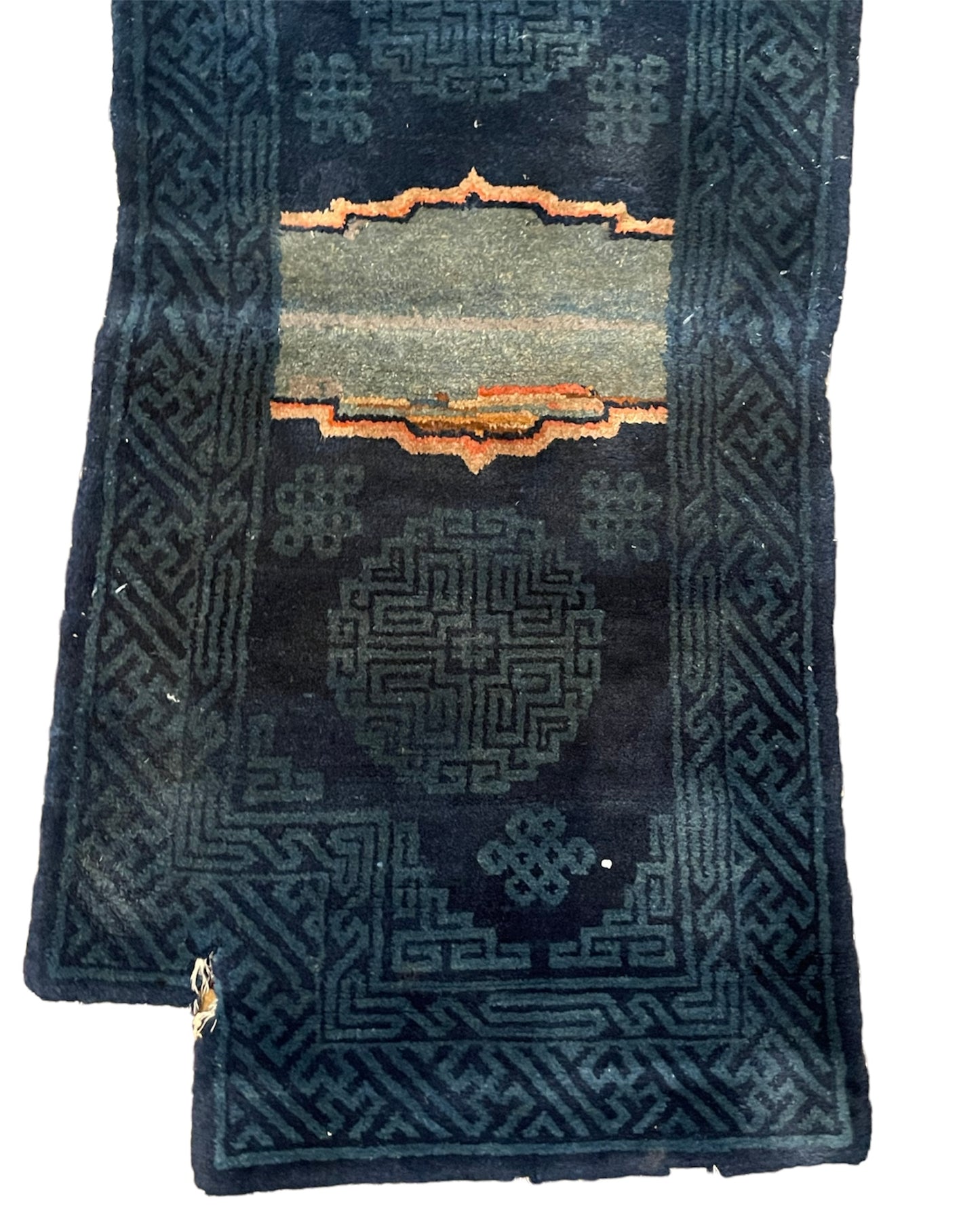 A vintage indigo Tibetan saddle rug