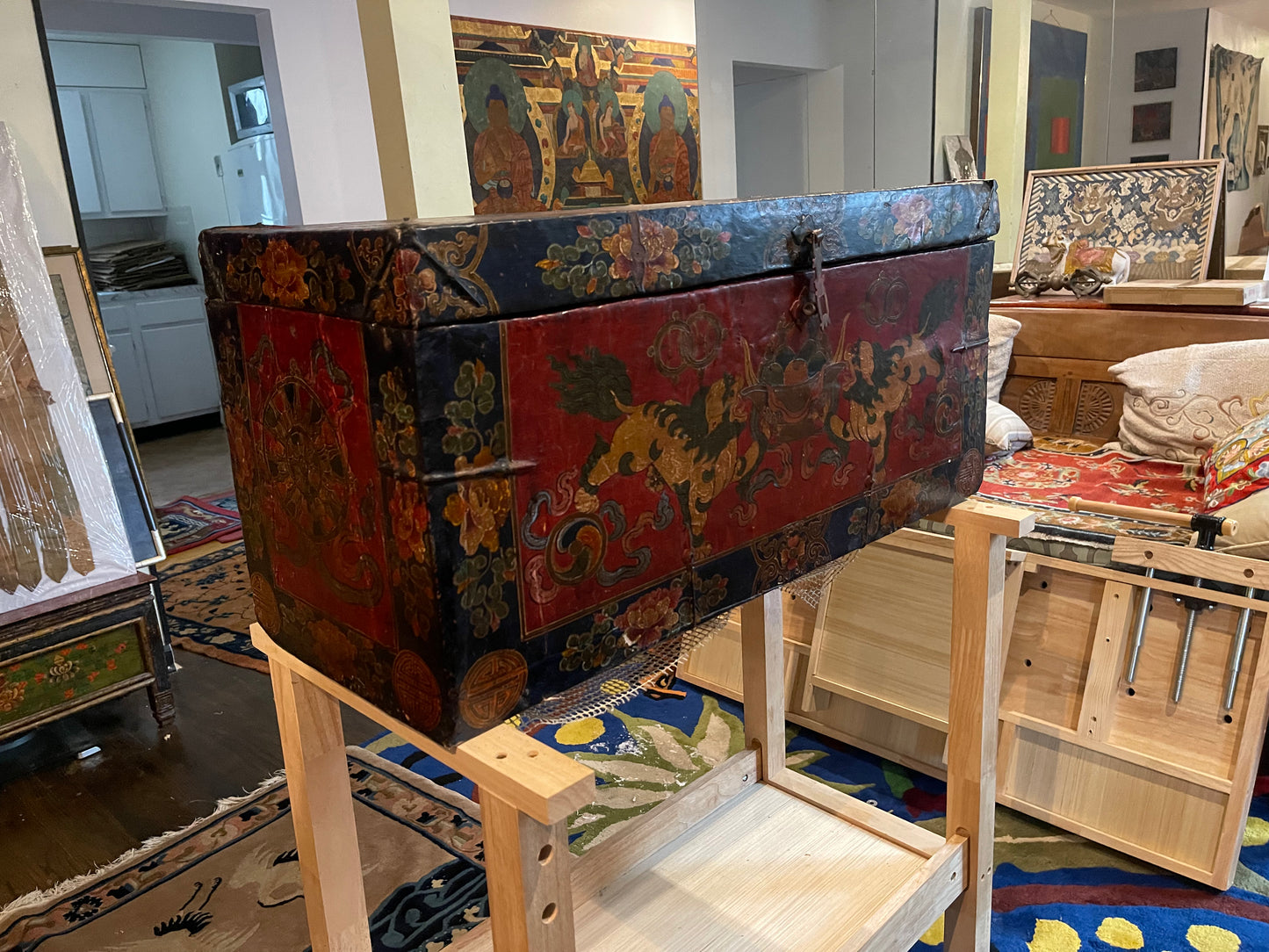 An antique Tibetan wooden chest