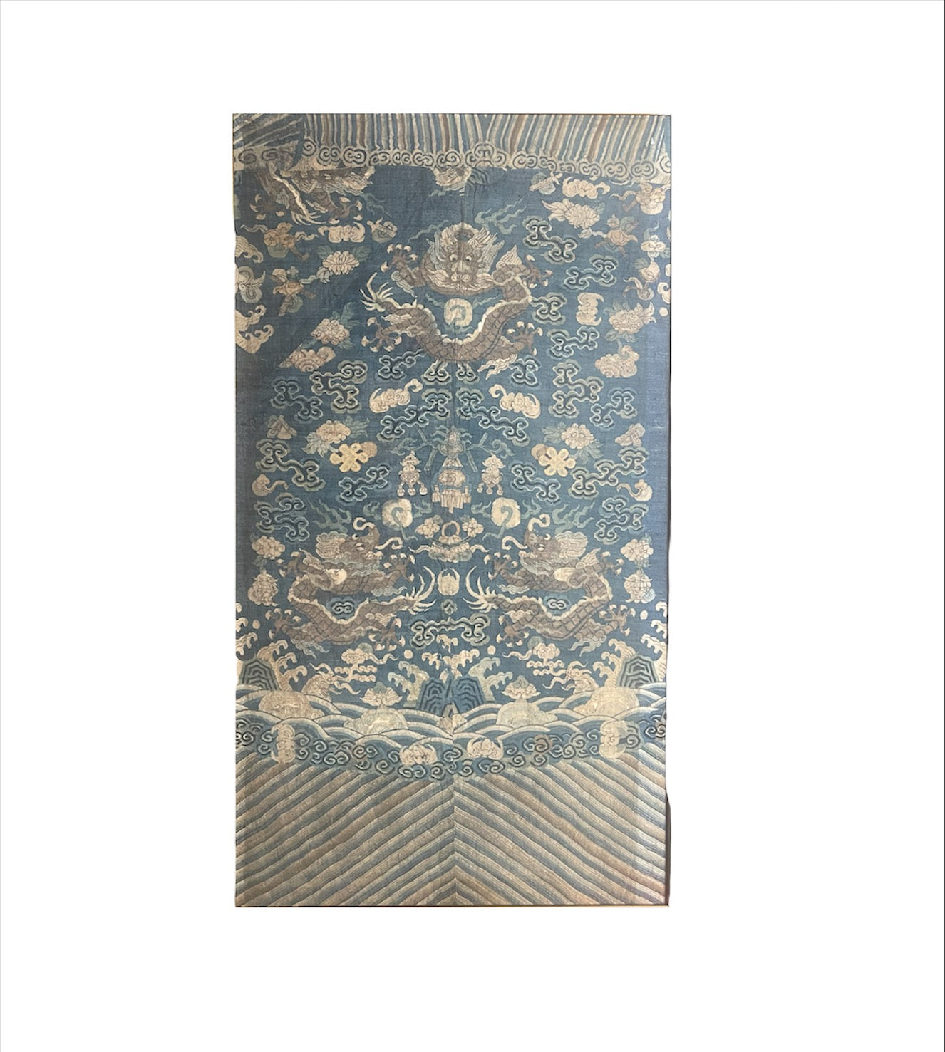 An antique framed Chinese dragon silk kesi