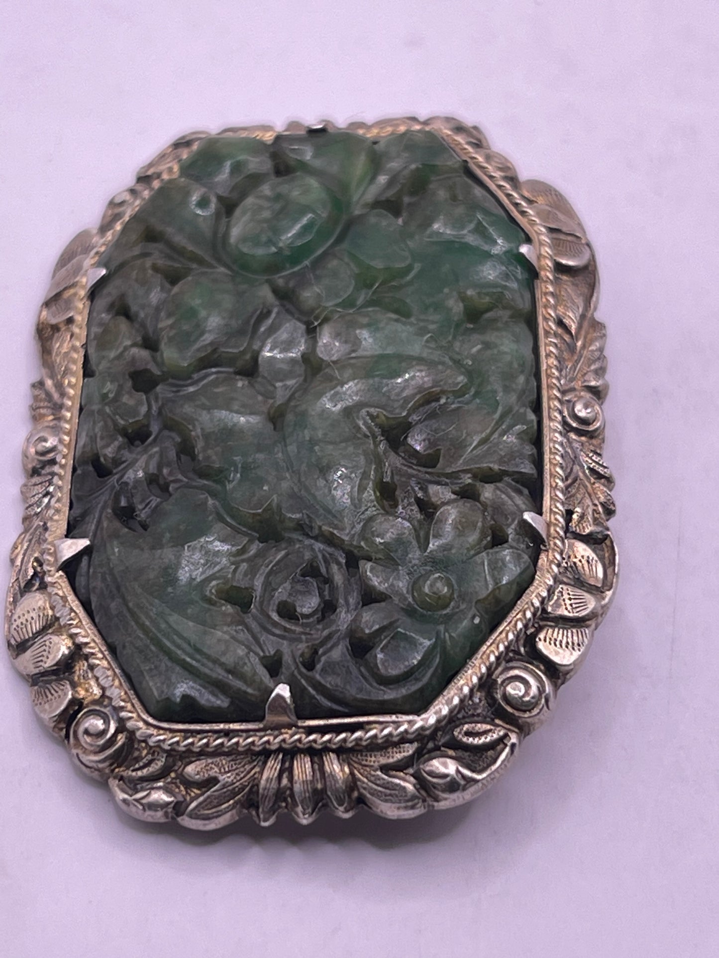 Large vintage jade brooch