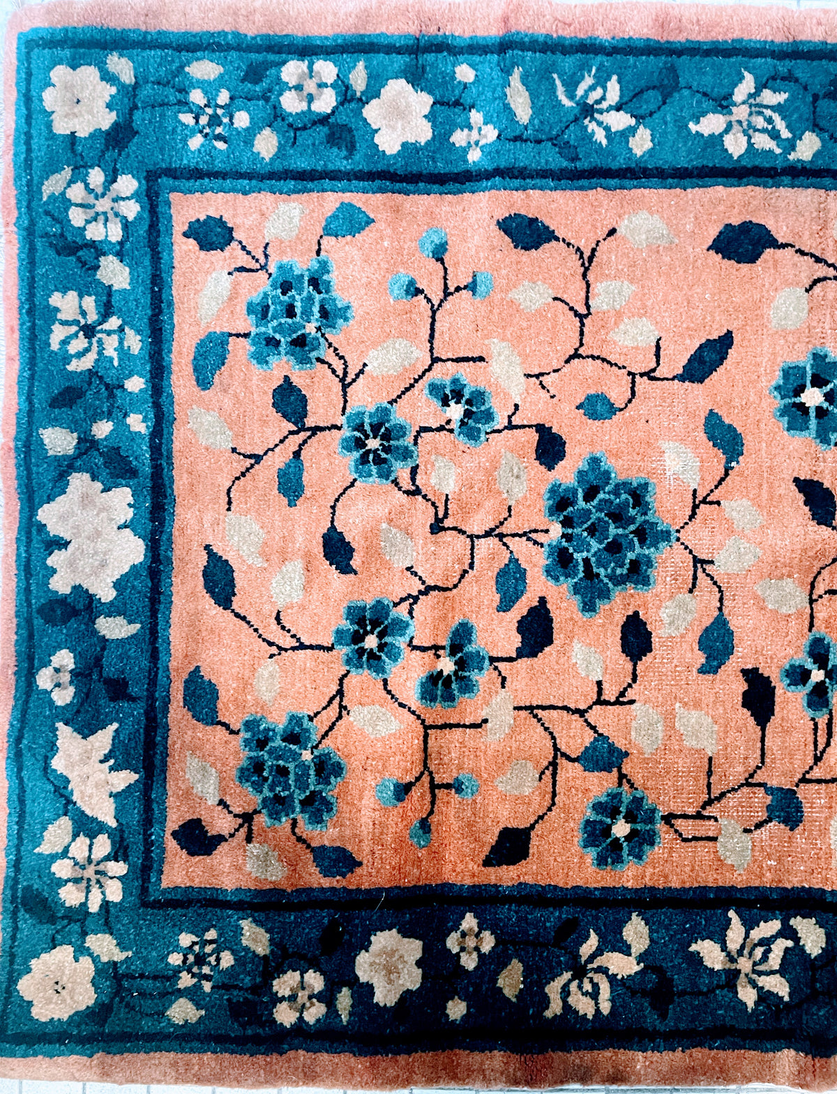 An antique handwoven Chinese rug