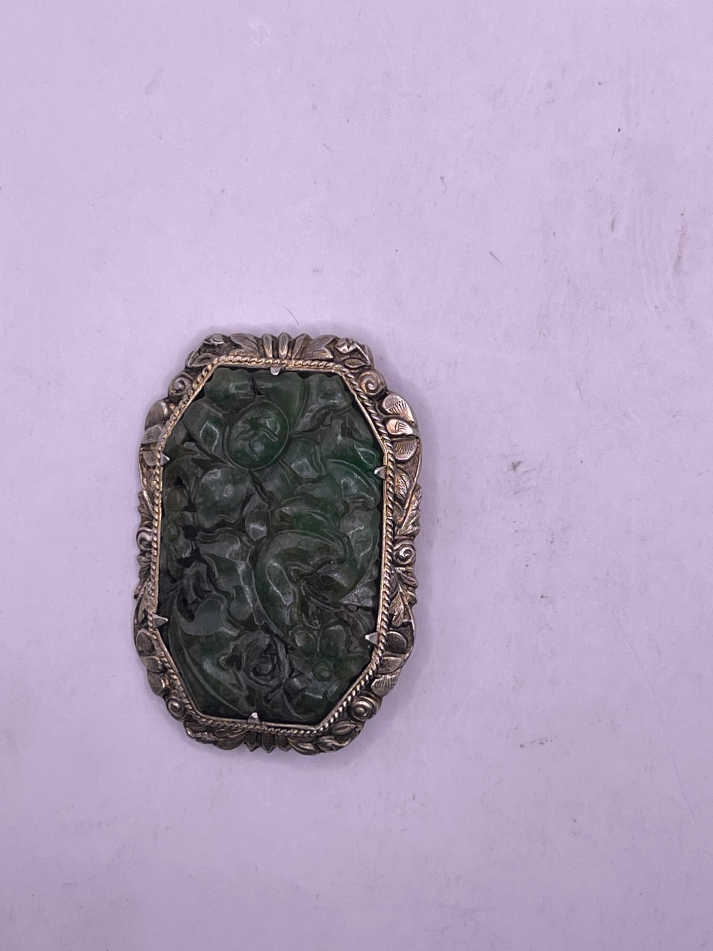 Large vintage jade brooch