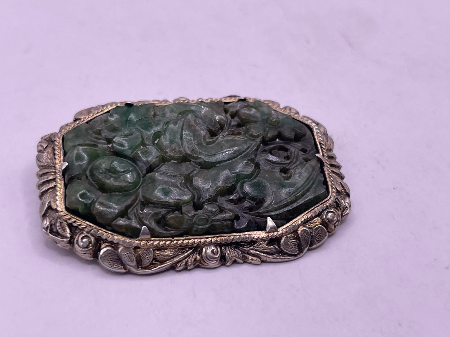 Large vintage jade brooch