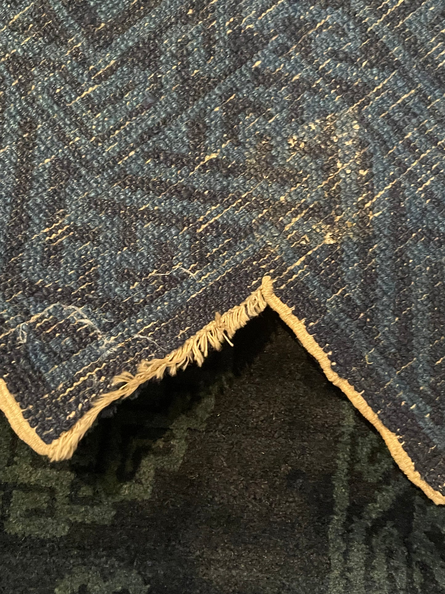 A vintage indigo Tibetan saddle rug