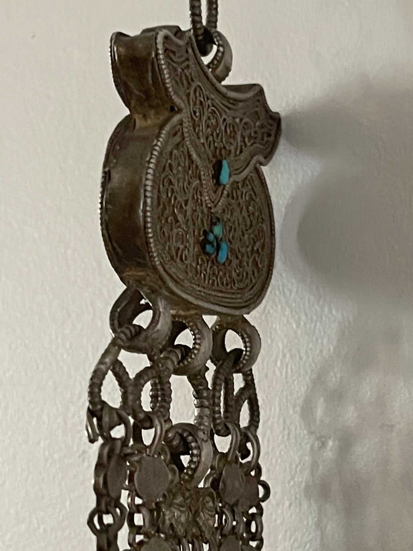 Late 19th C. Silver chatelaine with chains