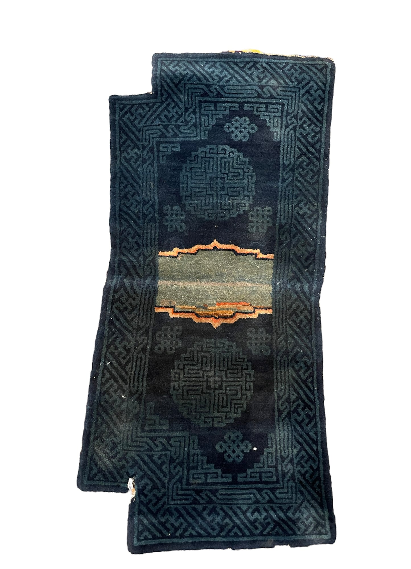 A vintage indigo Tibetan saddle rug