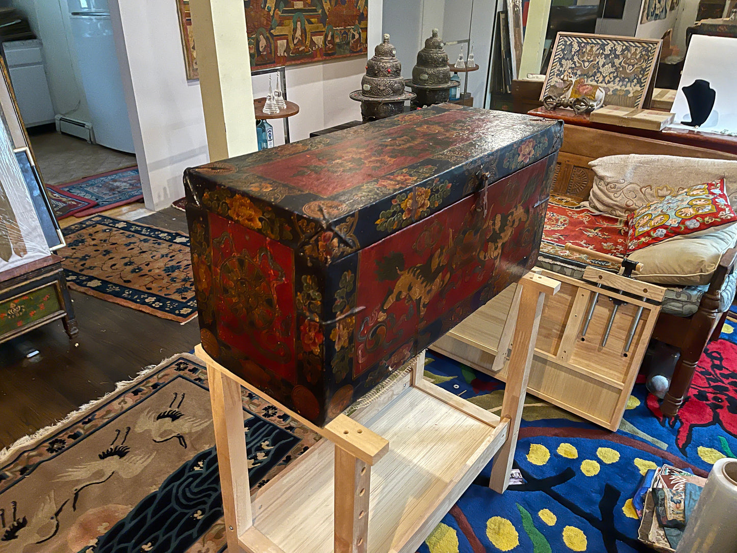 An antique Tibetan wooden chest
