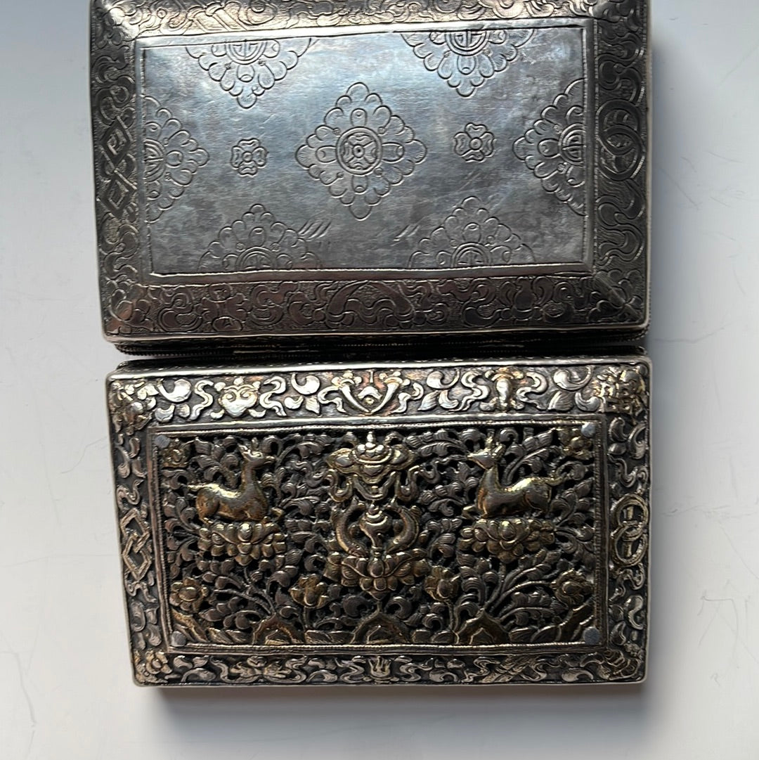 An antique Bhutanese betel nut silver box